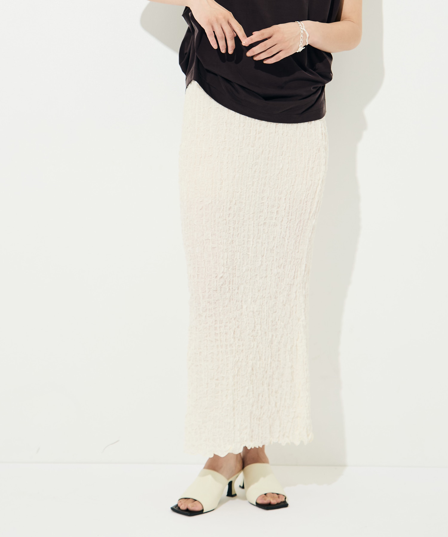 Shrink Lace Frill Skirt｜PHEENY