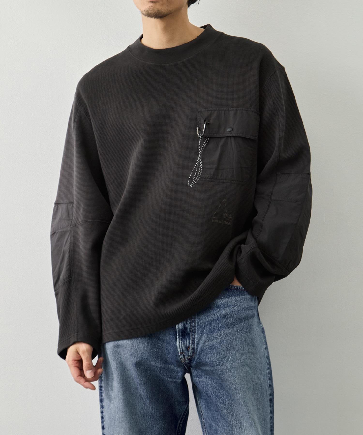 ROA garment dye waffle pocket L/S T and wander