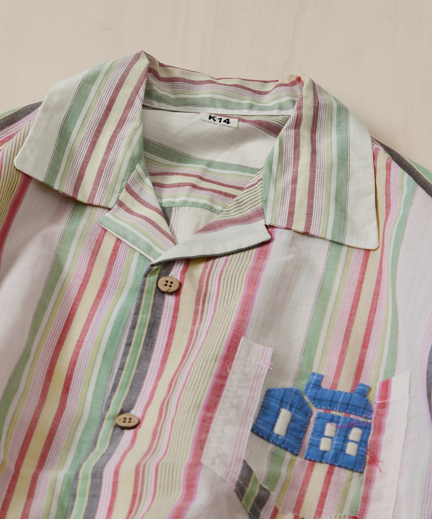 Hand-Embroidered Stripe Shirt KHOKI