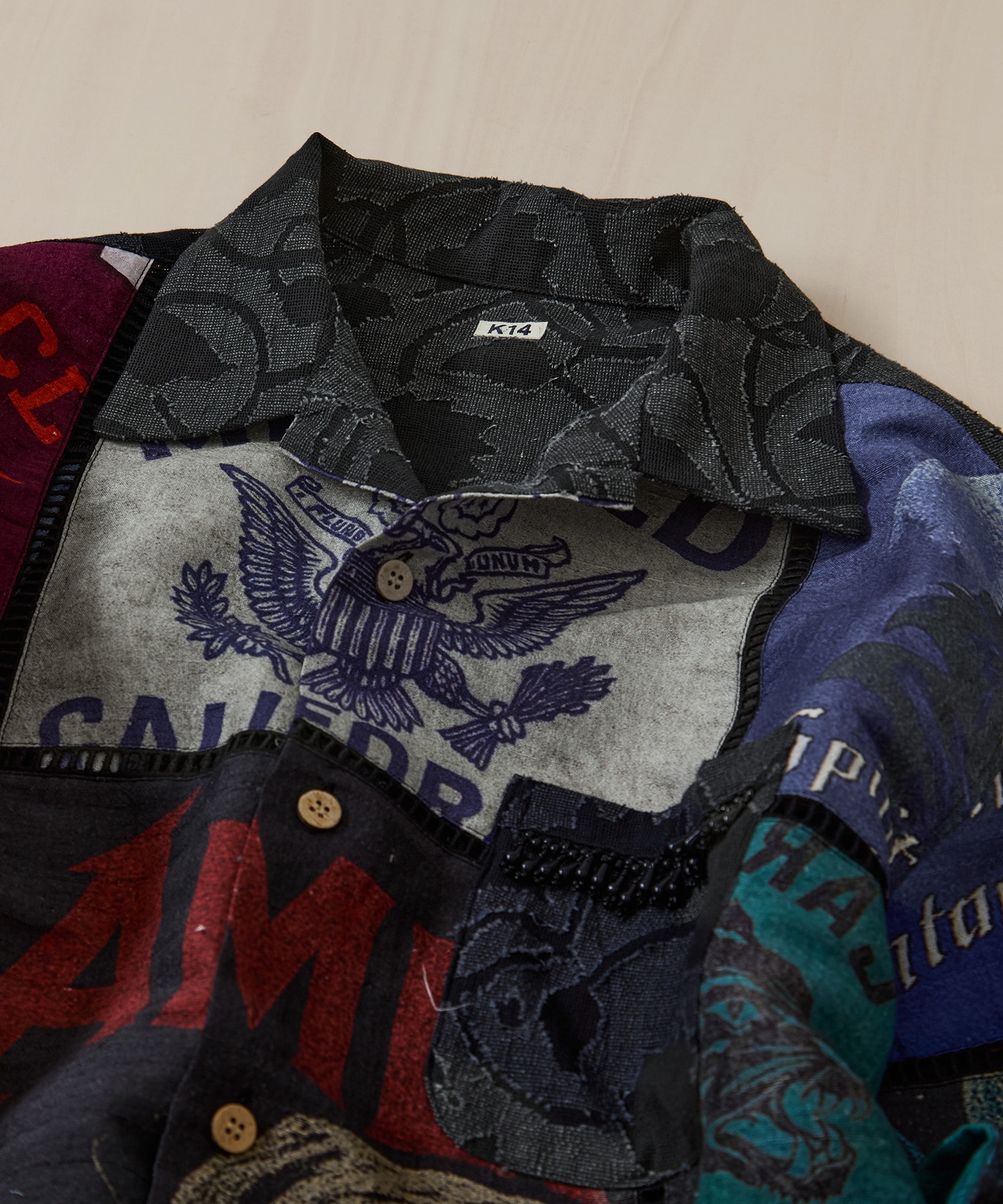 Patchworked Silk Shirt KHOKI