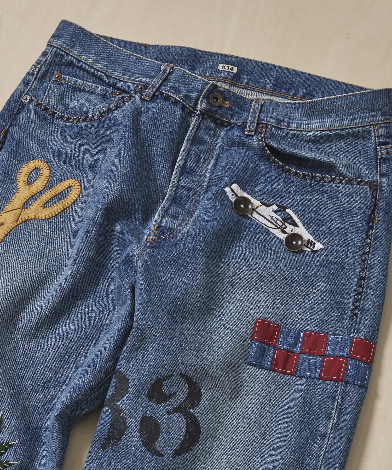 Hand-Embroidered Denim Pants KHOKI