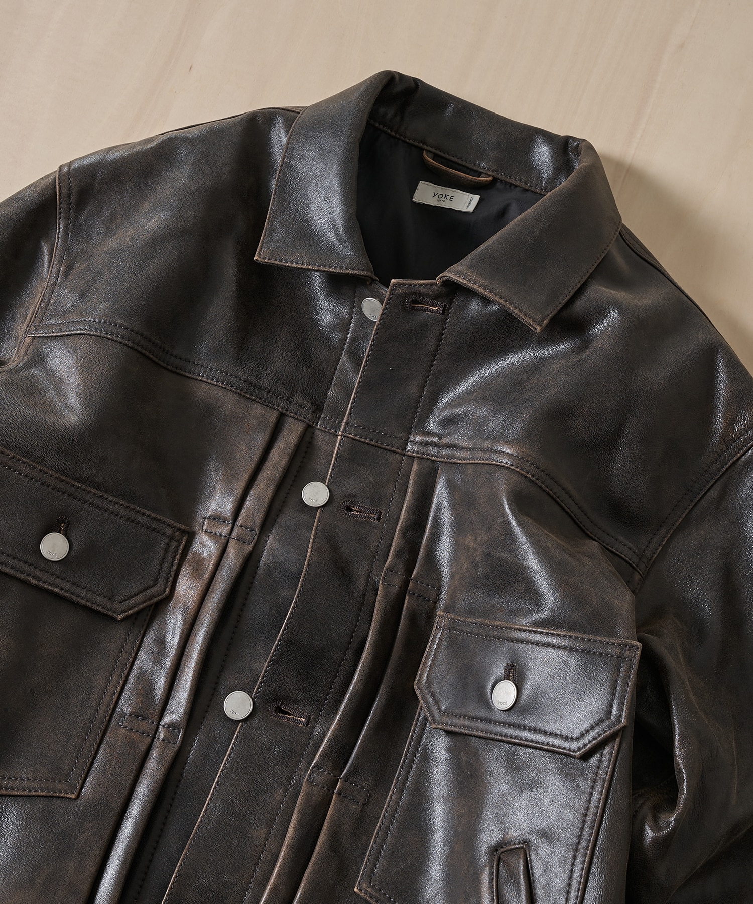 Cracked Leather Trucker Jacket YOKE