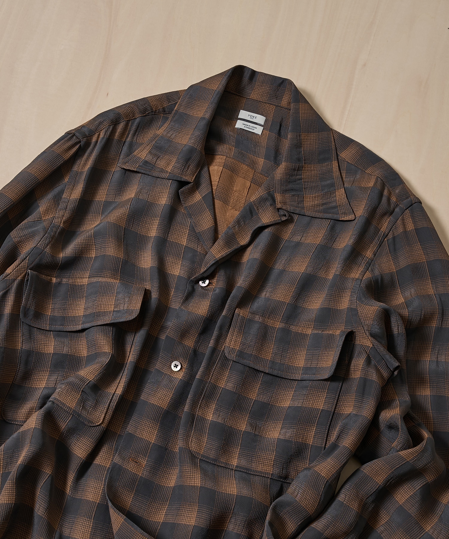 Jacqard Plaid Open Collar Shirt YOKE