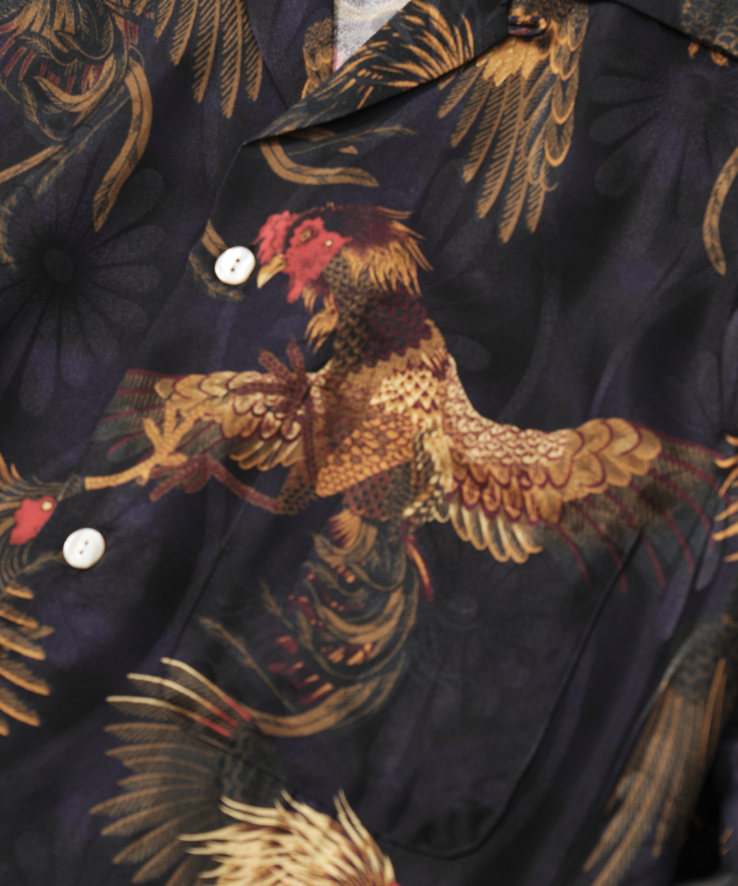 SILK SHORT SLEEVE ALOHA SHIRT〈COCK FIGHTING/ BLACK BLUE〉 NIPOALOHA