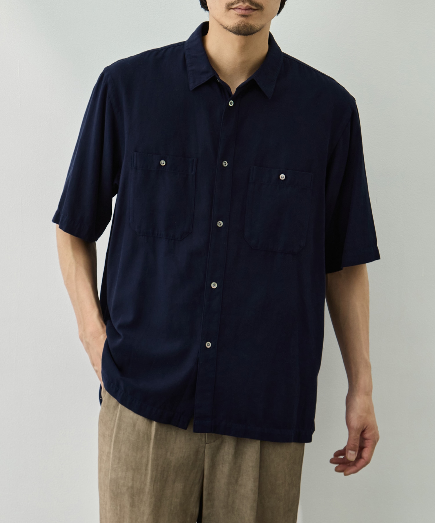 COTTON SILK VIERA LOOSE FIT HALF SLEEVE SHIRT ATON