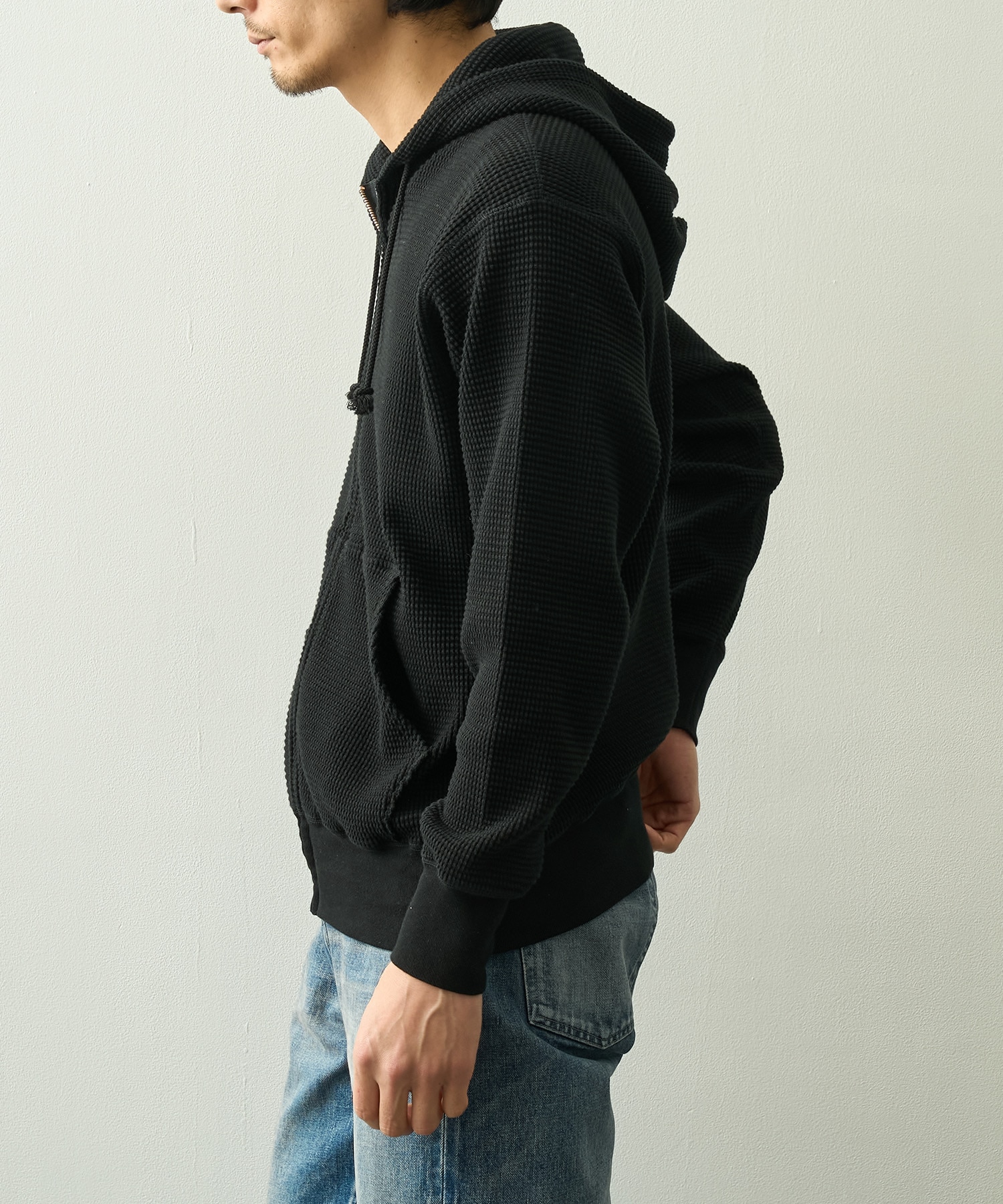 WAFFLE SWEAT HOODED ZIP MASSES