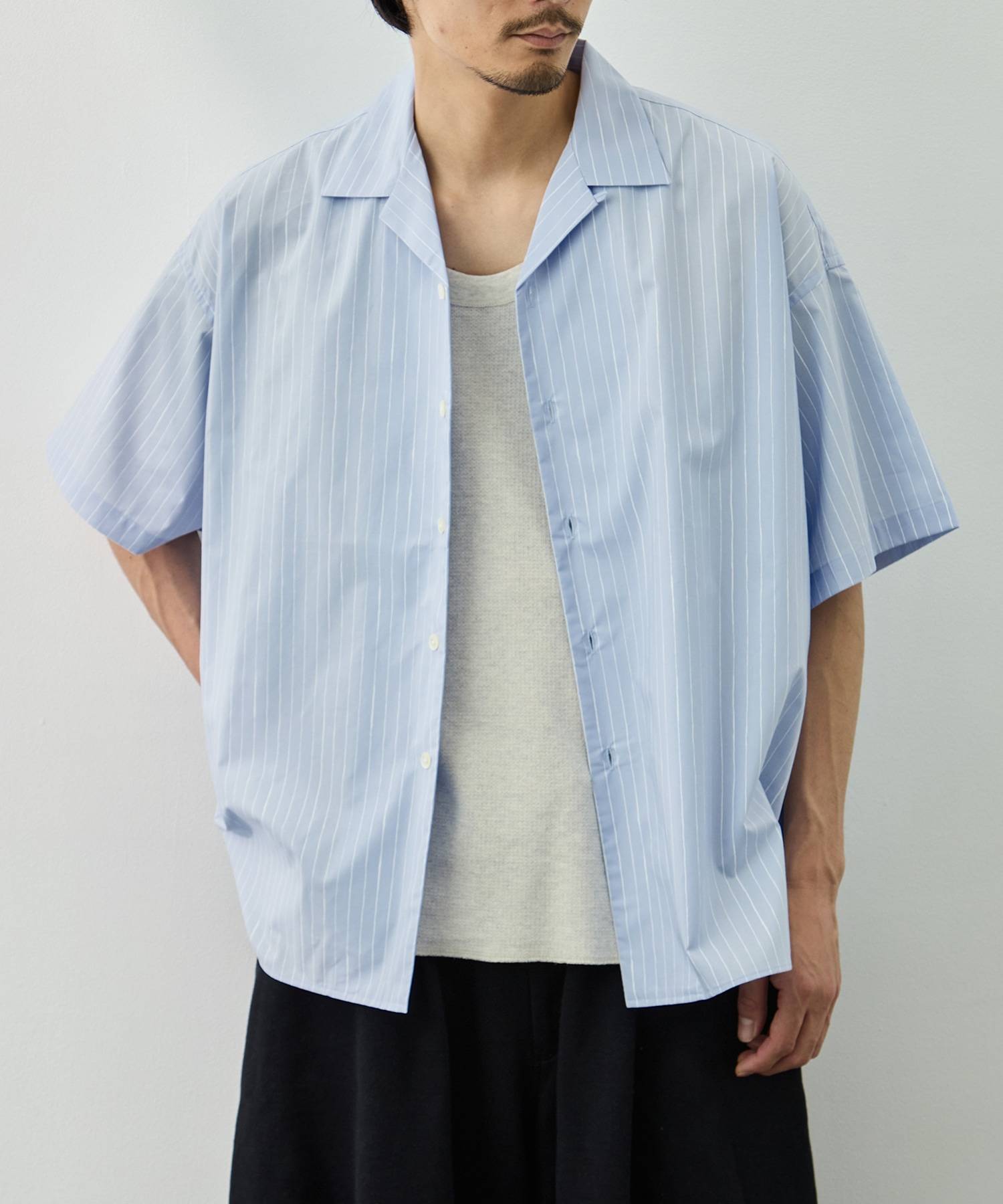 COTTON STRIPE OPEN COLLAR SS SHIRT S.F.C