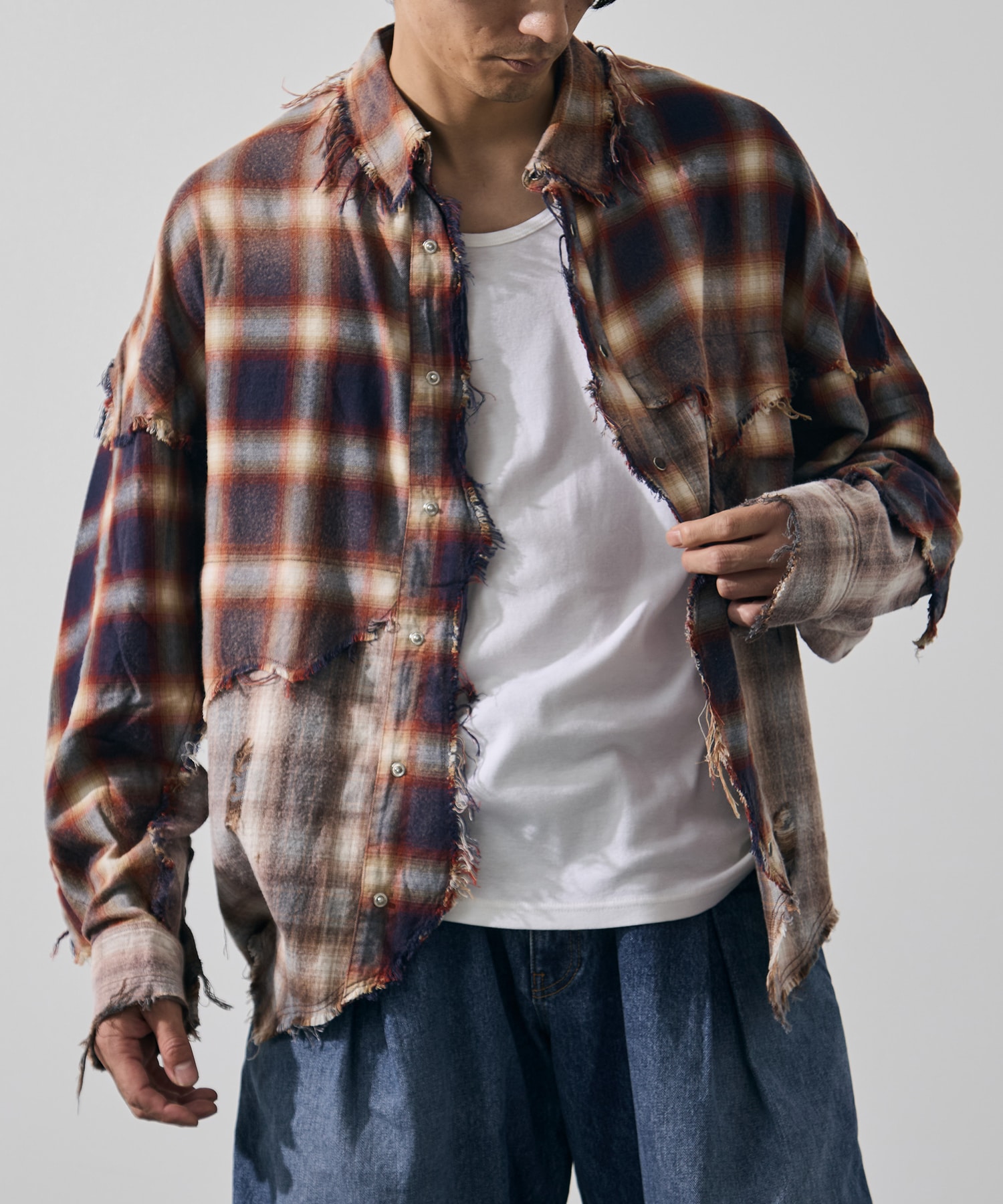 Vintage-effect checked shirt KHOKI