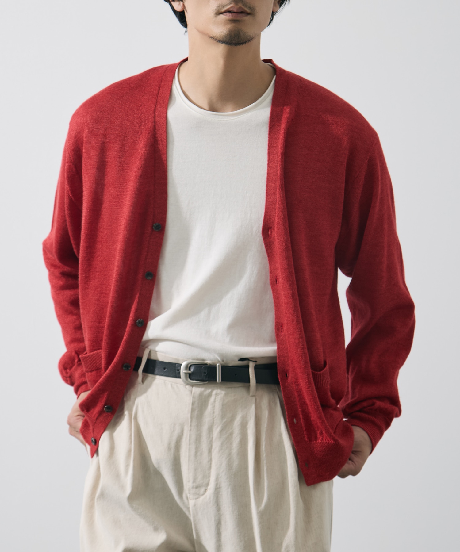 別注 RAMIE WOOL V NECK CARDIGAN BATONER
