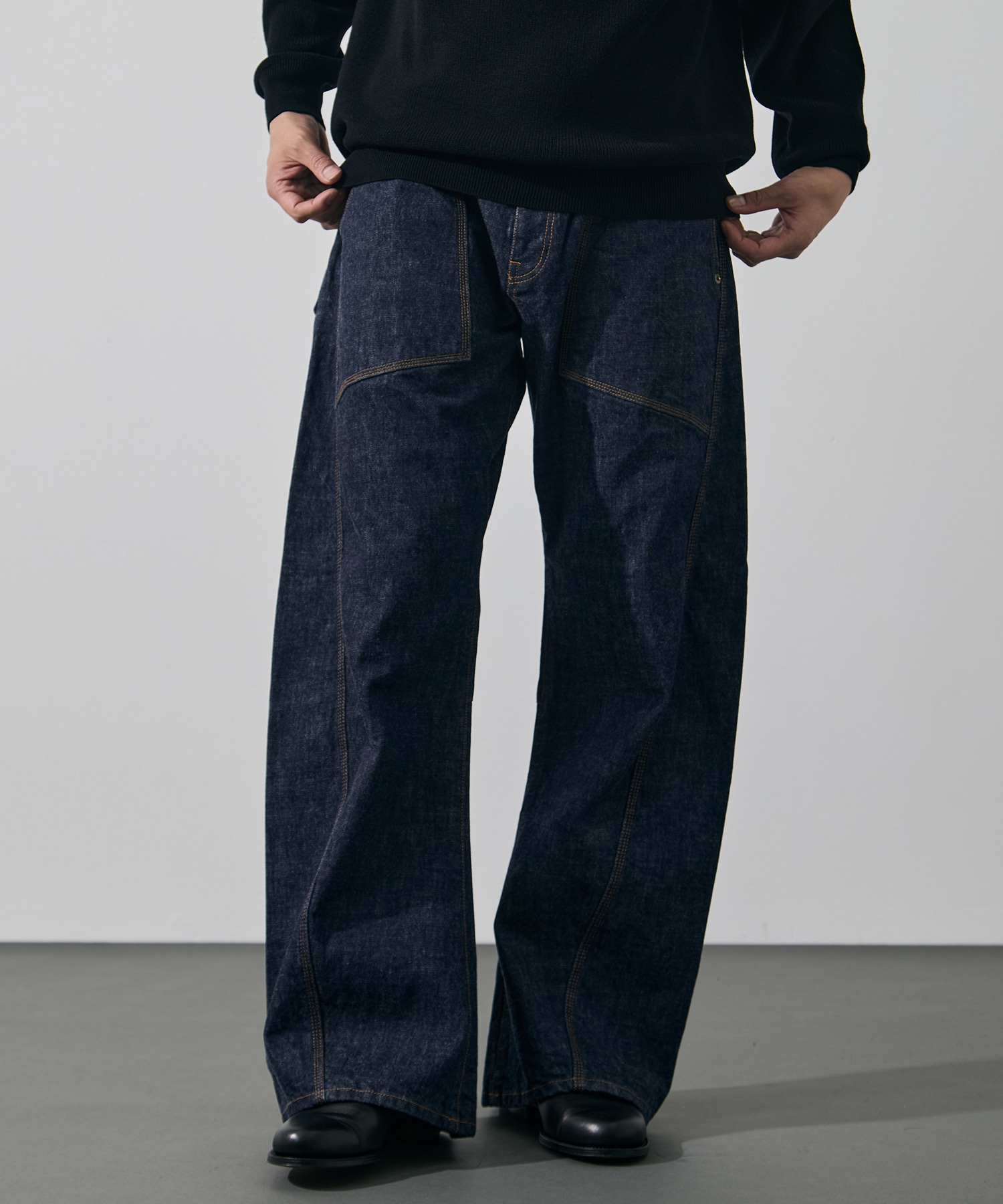 3D cutting denim pants KHOKI