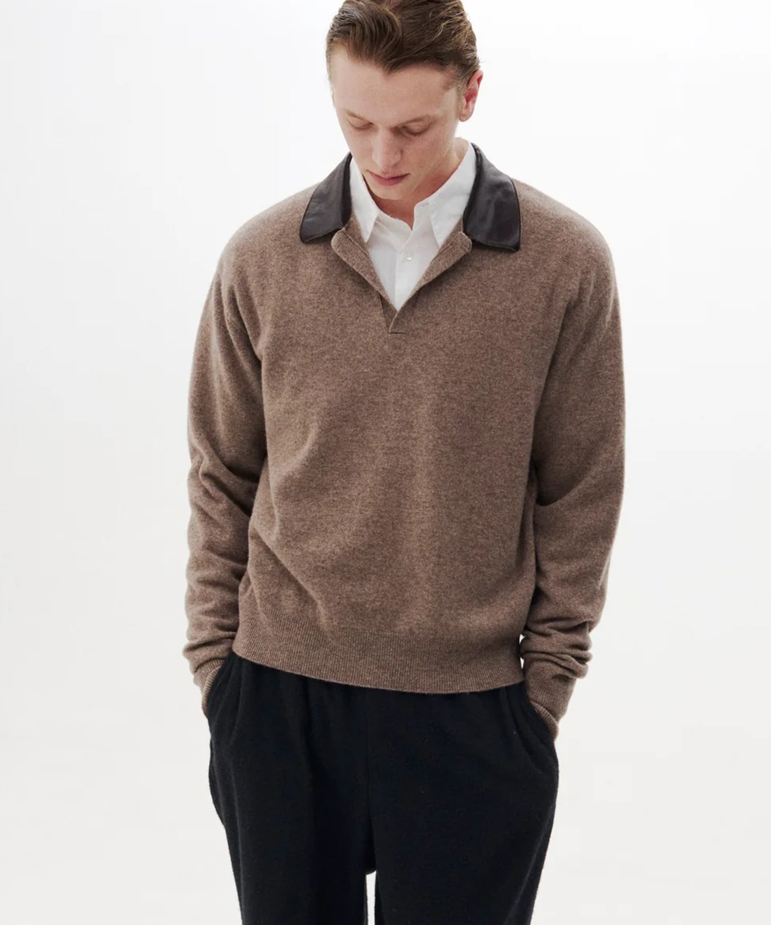 Leather-Trimmed Skipper Sweater YOKE