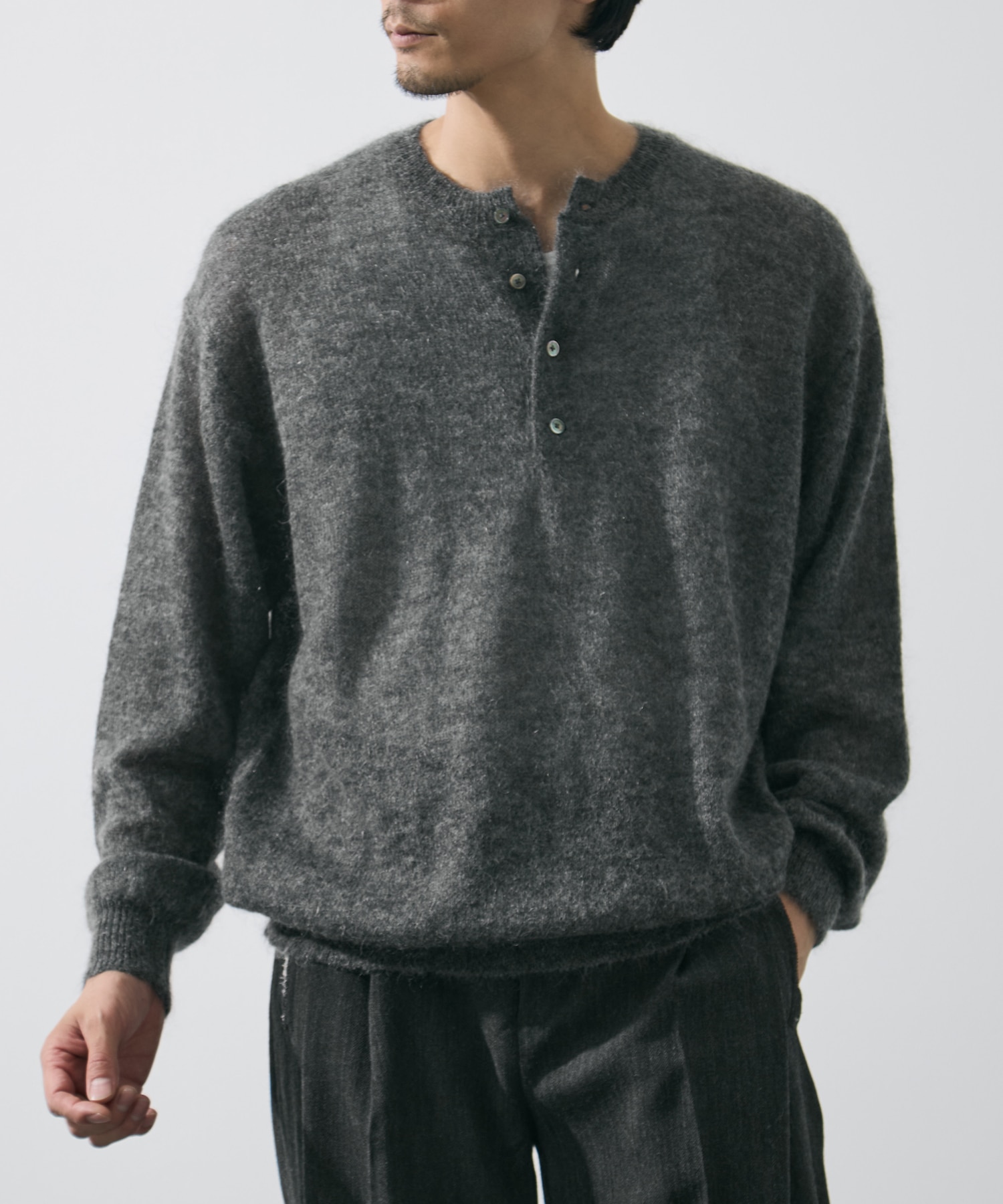 SUPER KID MOHAIR HENRY NECK KNIT YLEVE