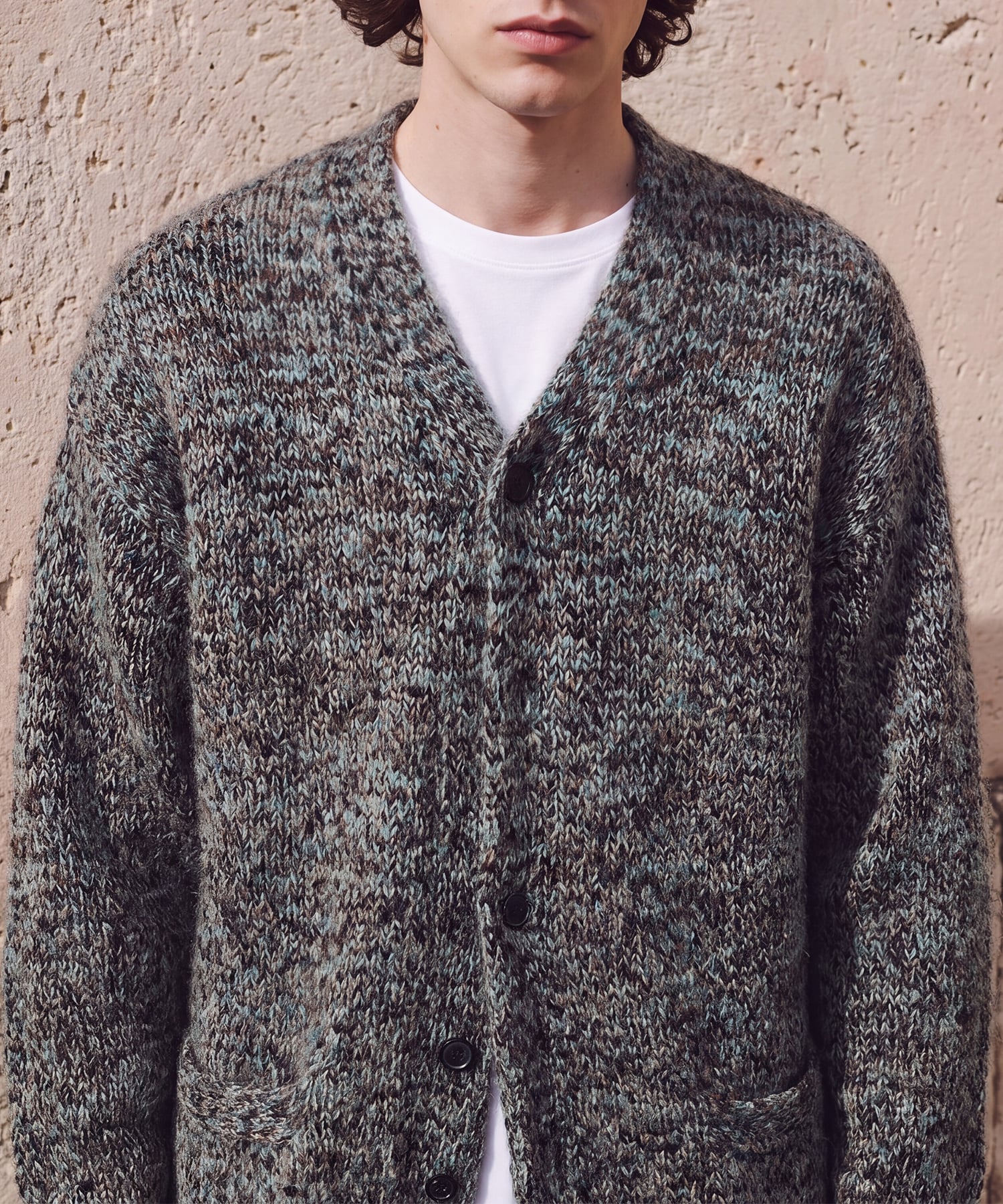 Wool Mohair Blend Mottle yarn Triple Marl Cardigan YOKE