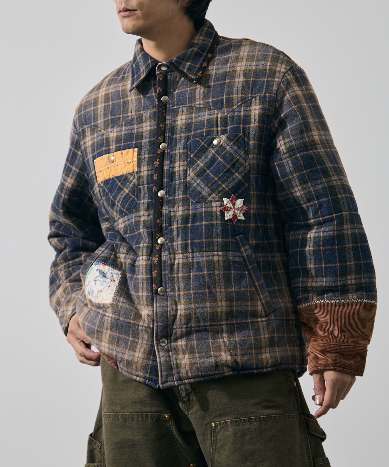Vintage-effect checked puffer jacket KHOKI