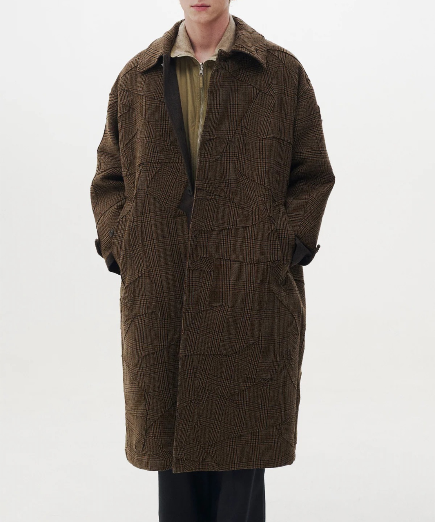 Needlepunched Wool Tweed Balmacaan Coat YOKE
