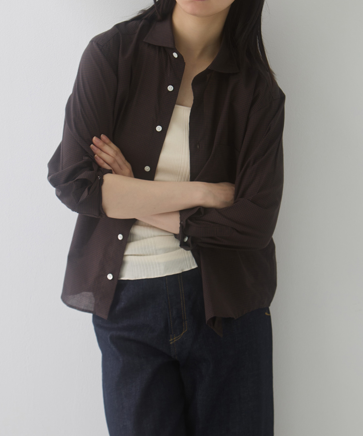 COTTON SILK CHECK SHIRT FUJI