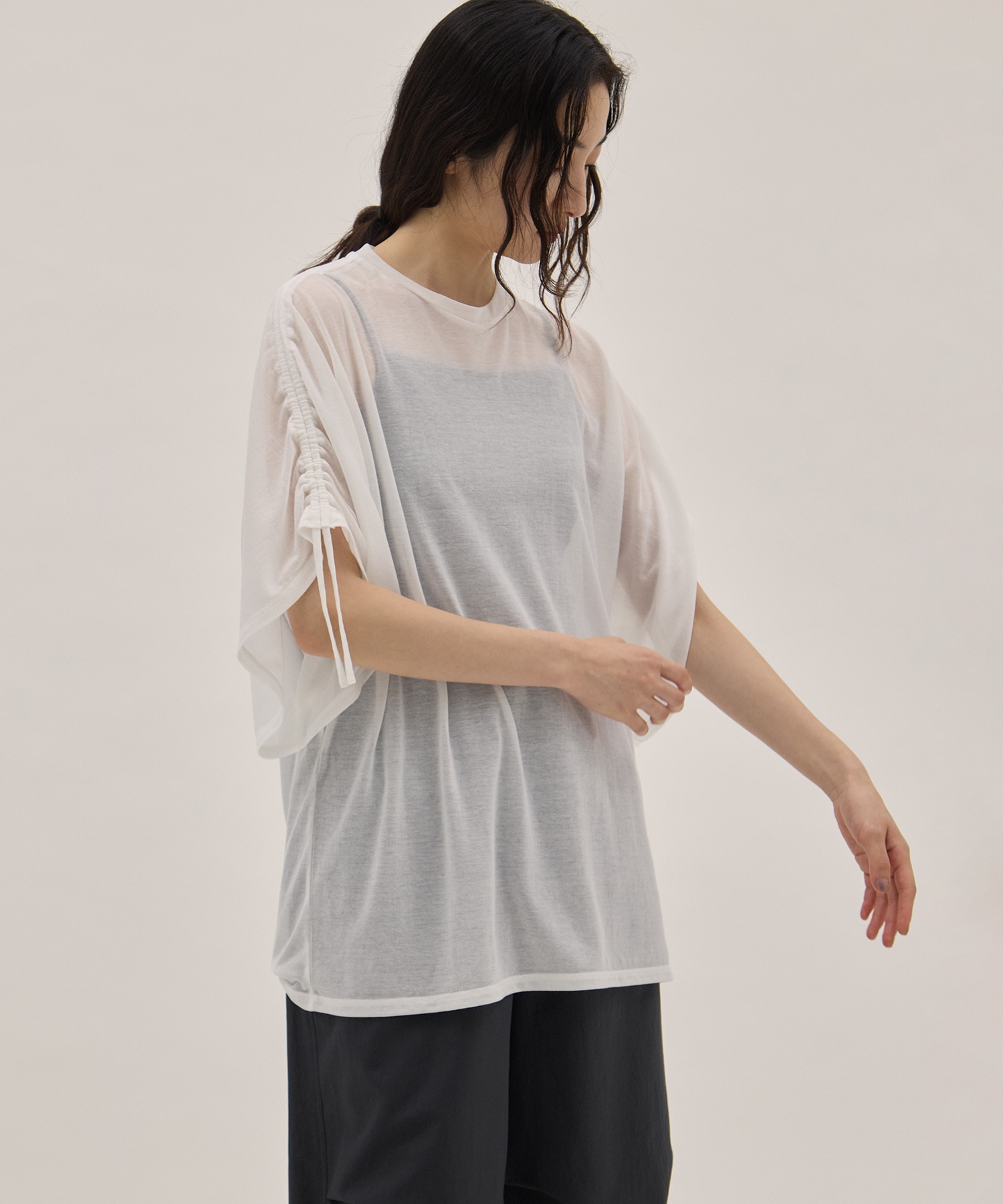 Sheer Jersey Gathered Shoulder Top PHEENY