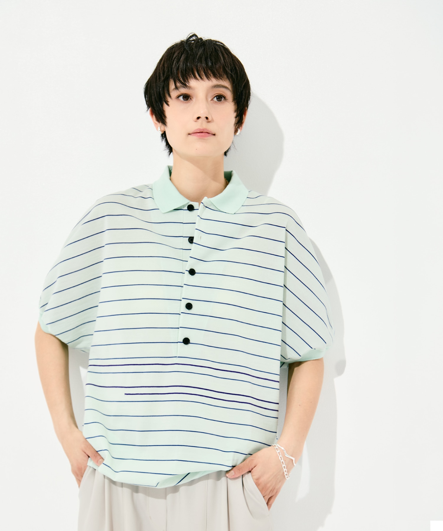 Dual Stripe Knit Half Sleeve Polo GOOD PEOPLE GOOD STITCHING GOOD PRODUCT