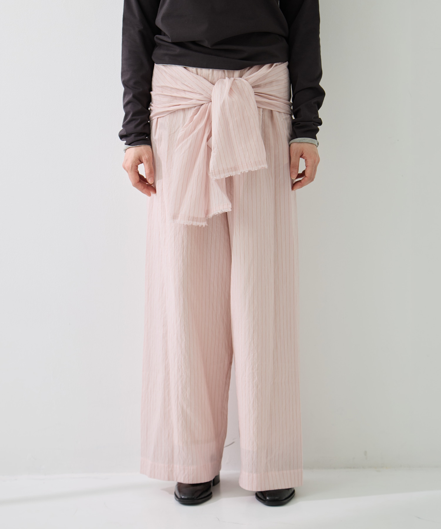 STRIPE PANTS W/BELT muller of yoshiokubo