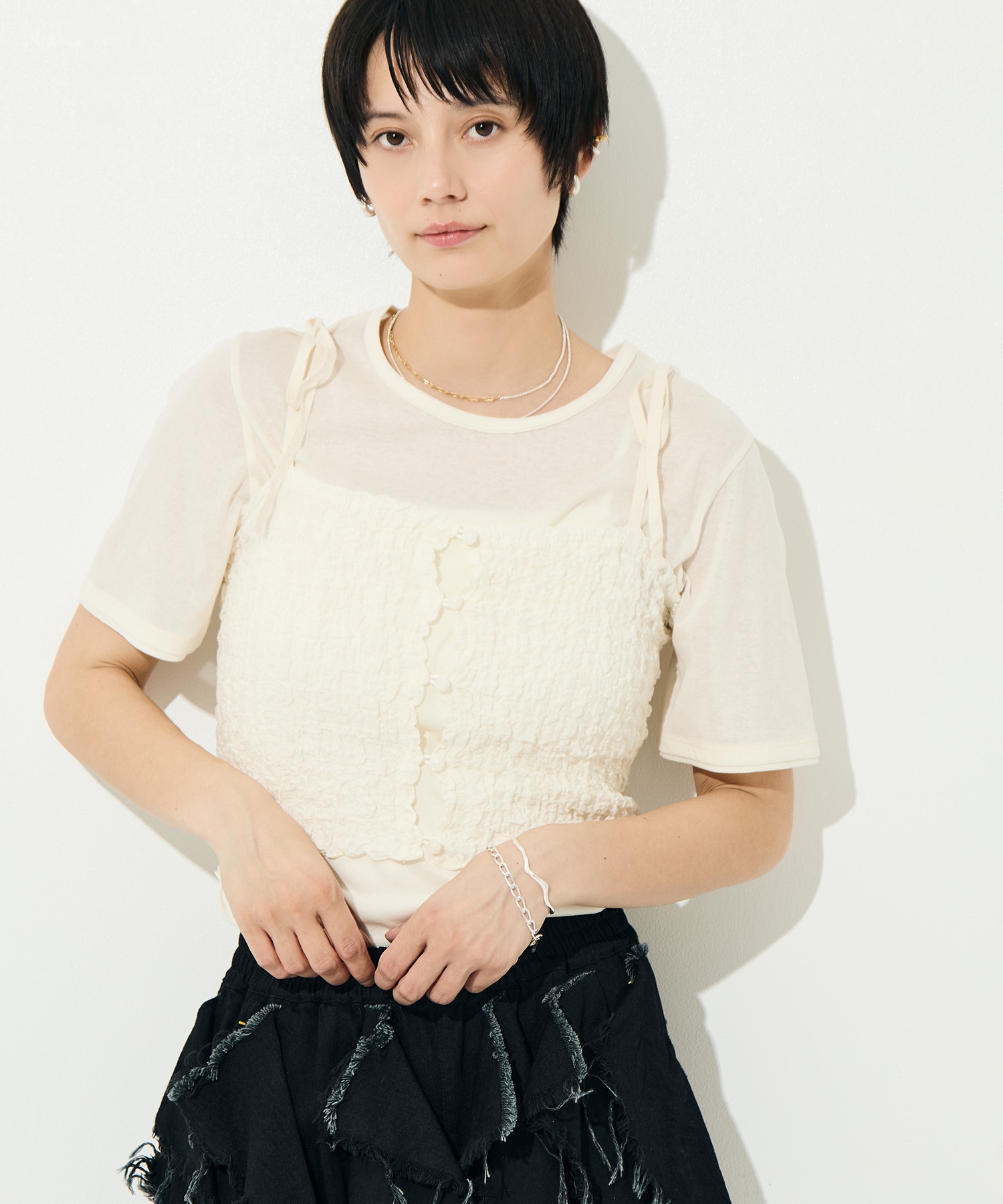 Shrink Lace Frill Camisole PHEENY