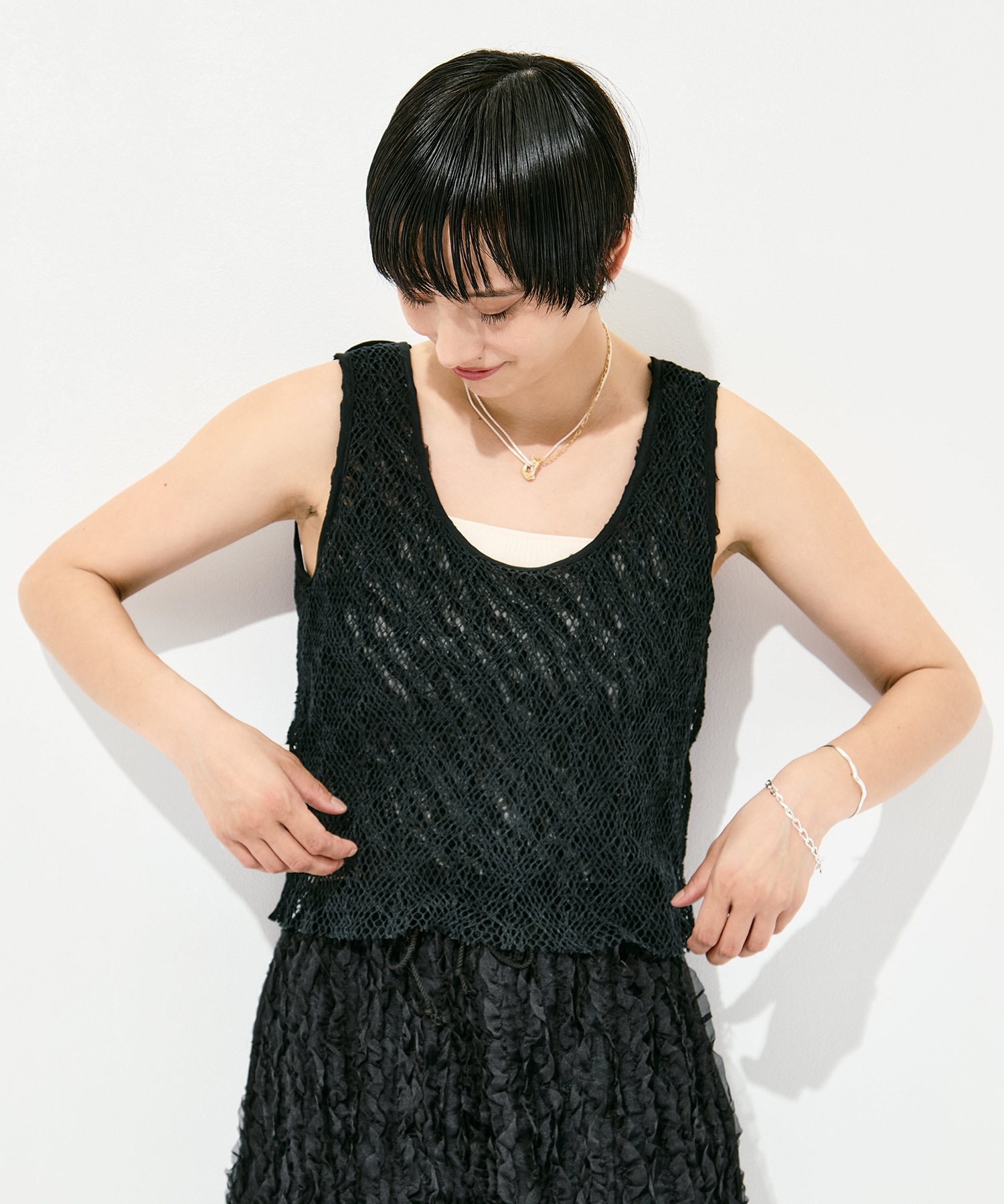 RUFFLE CHIFFON LAYER TOP muller of yoshiokubo