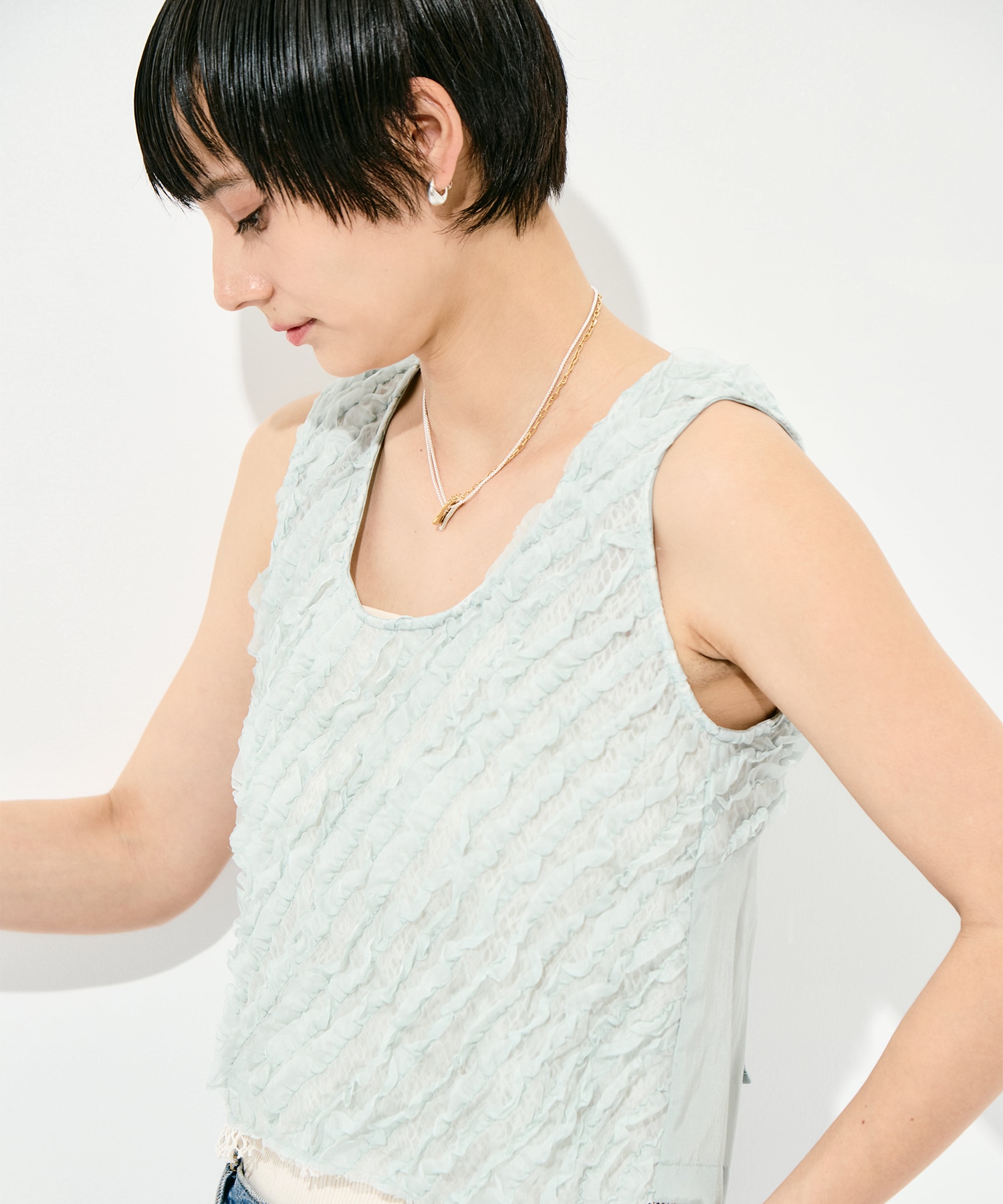 RUFFLE CHIFFON LAYER TOP muller of yoshiokubo