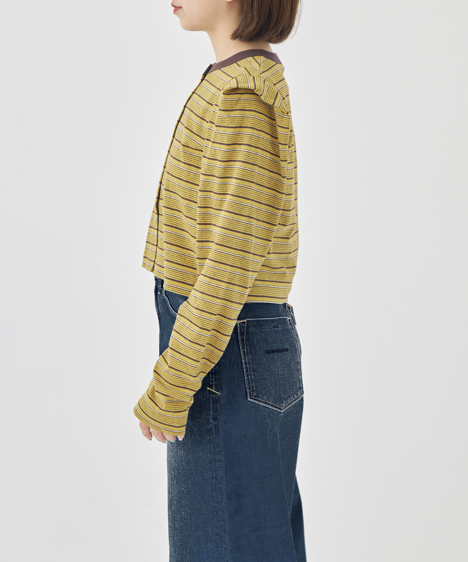 Multi-Border Tucked Shoulder Cardigan PHEENY