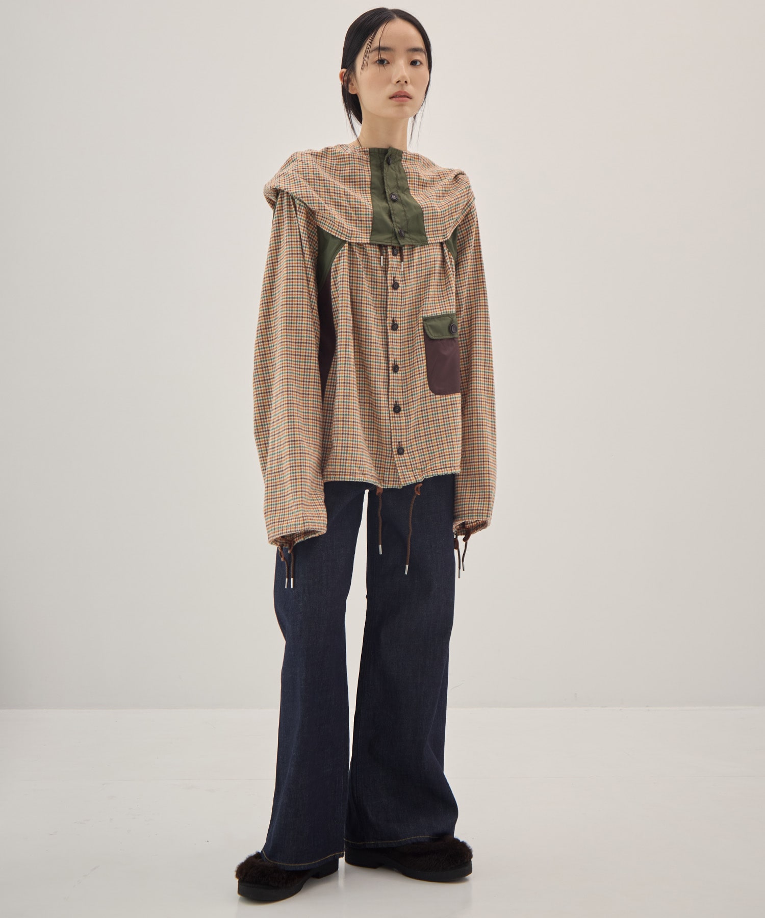 Checked smock shirt KHOKI
