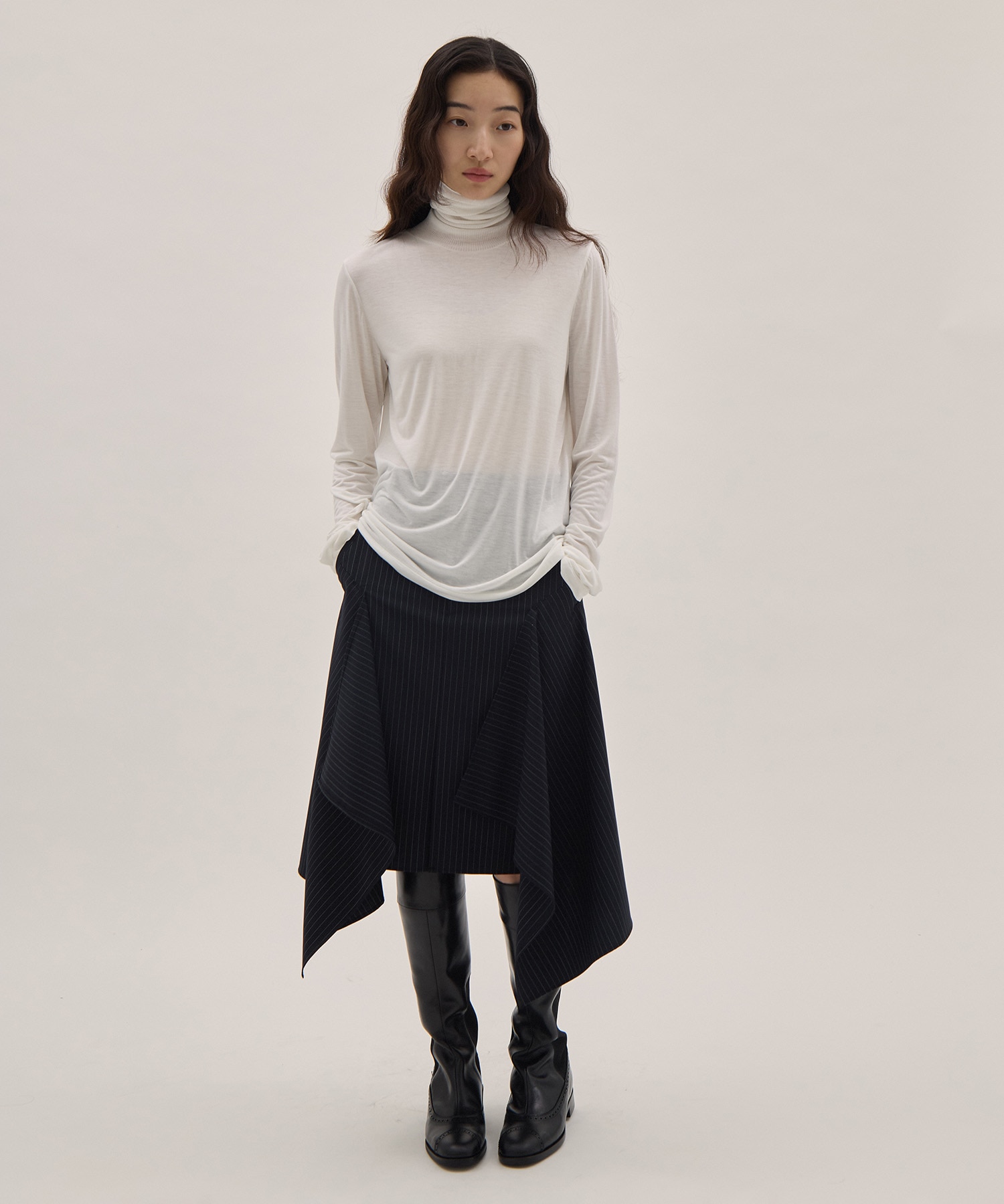 MODAL SILK JERSEY TURTLENECK PULLOVER ATON