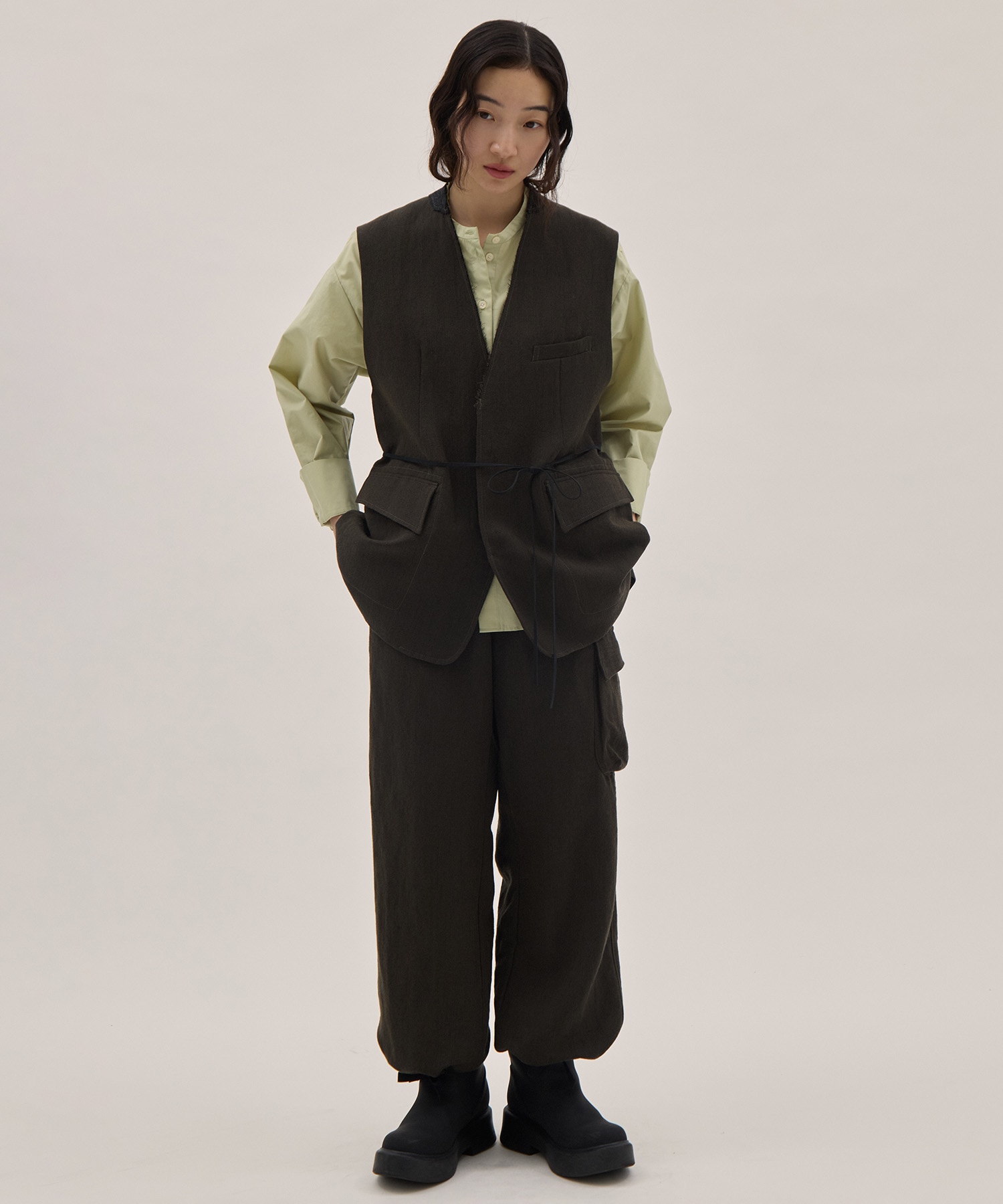 Wool Linen Herringbone Cargo Pants PONTI