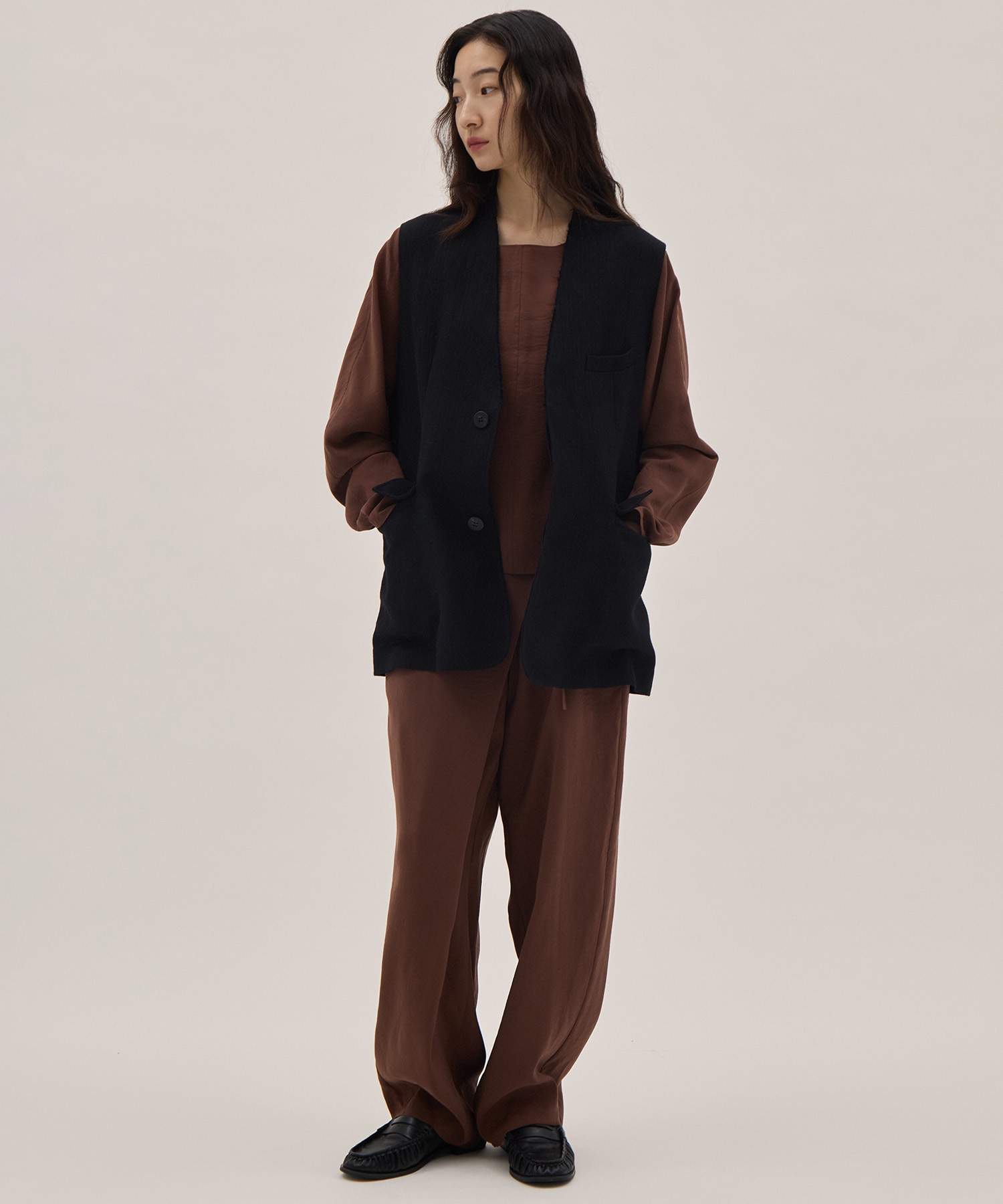 Wool Linen Herringbone Sleeveless Jacket PONTI