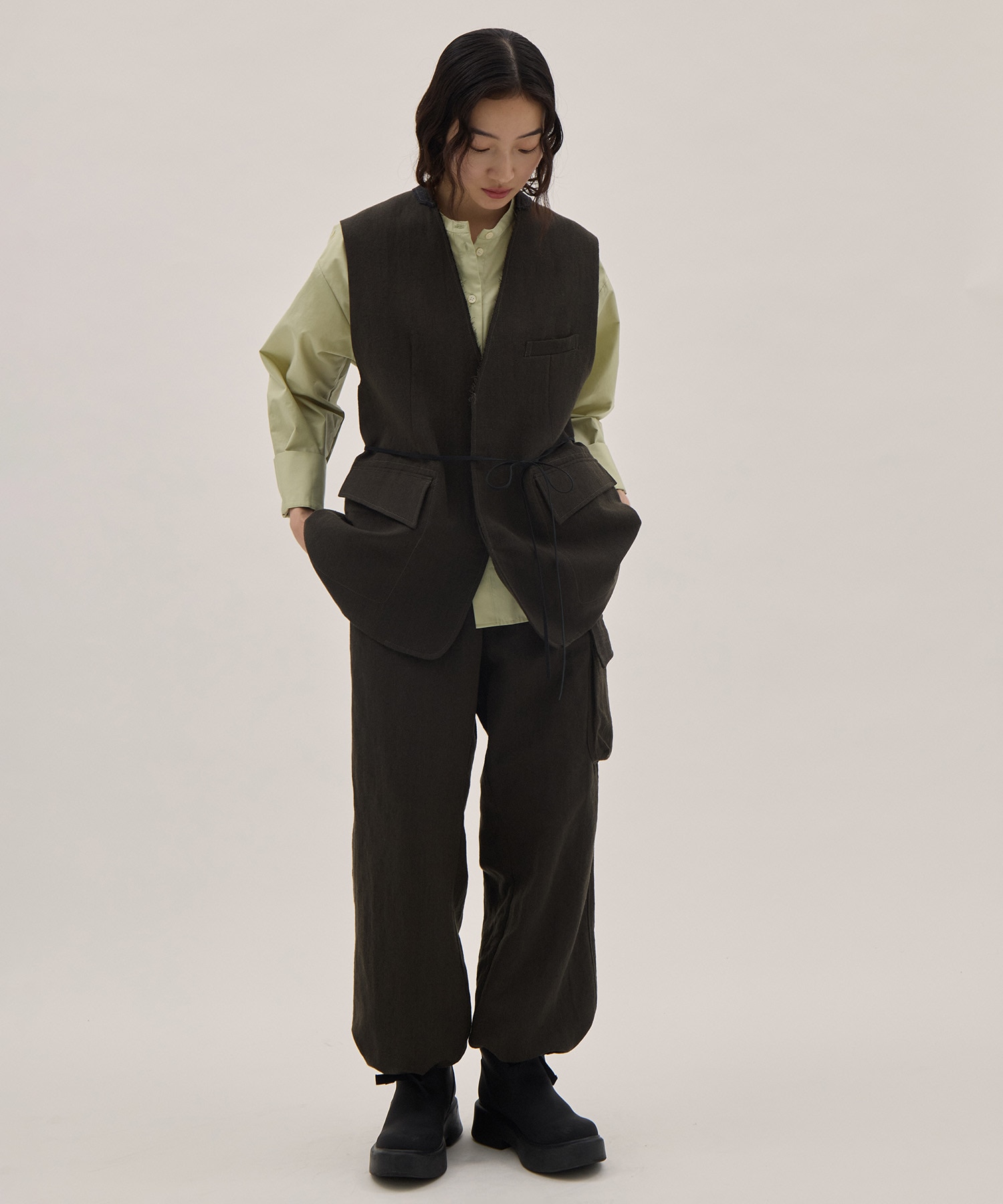 Wool Linen Herringbone Sleeveless Jacket PONTI