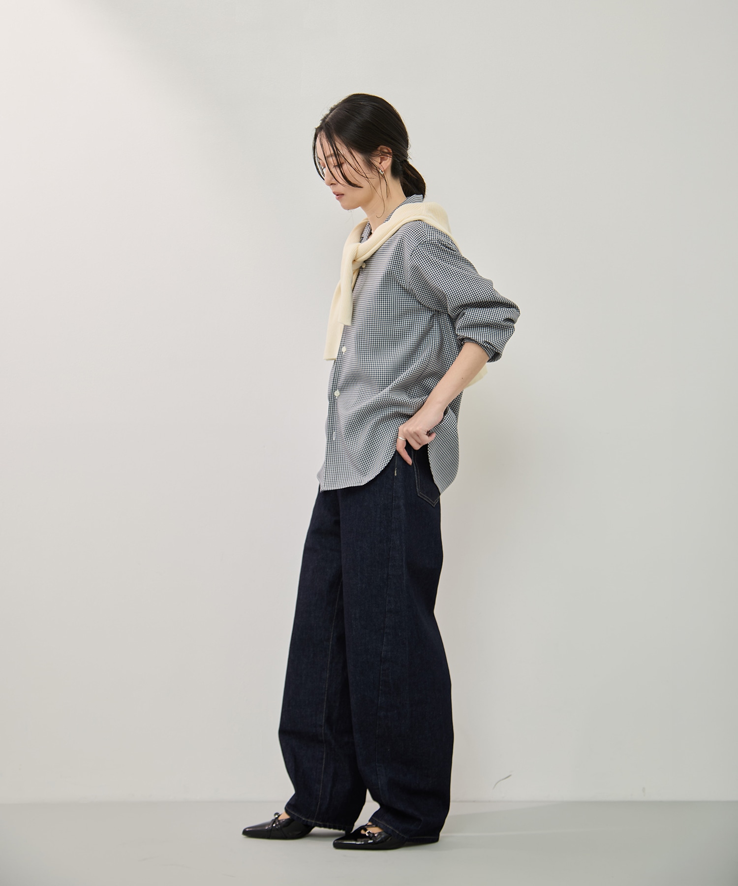 ナチュラルスラブバレルレッグデニム 