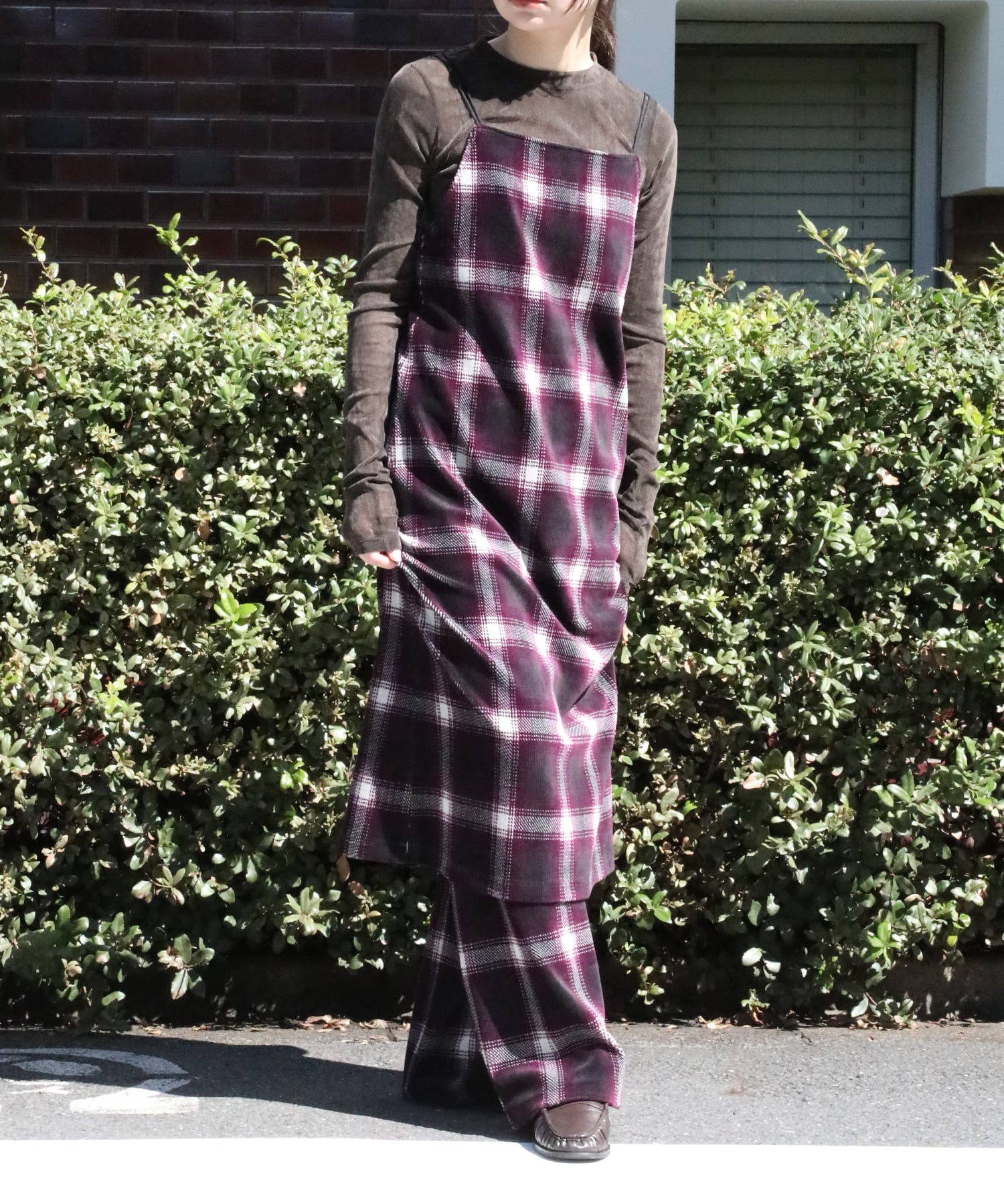 Ombre Check Stretch Corduroy Wide Pants PHEENY