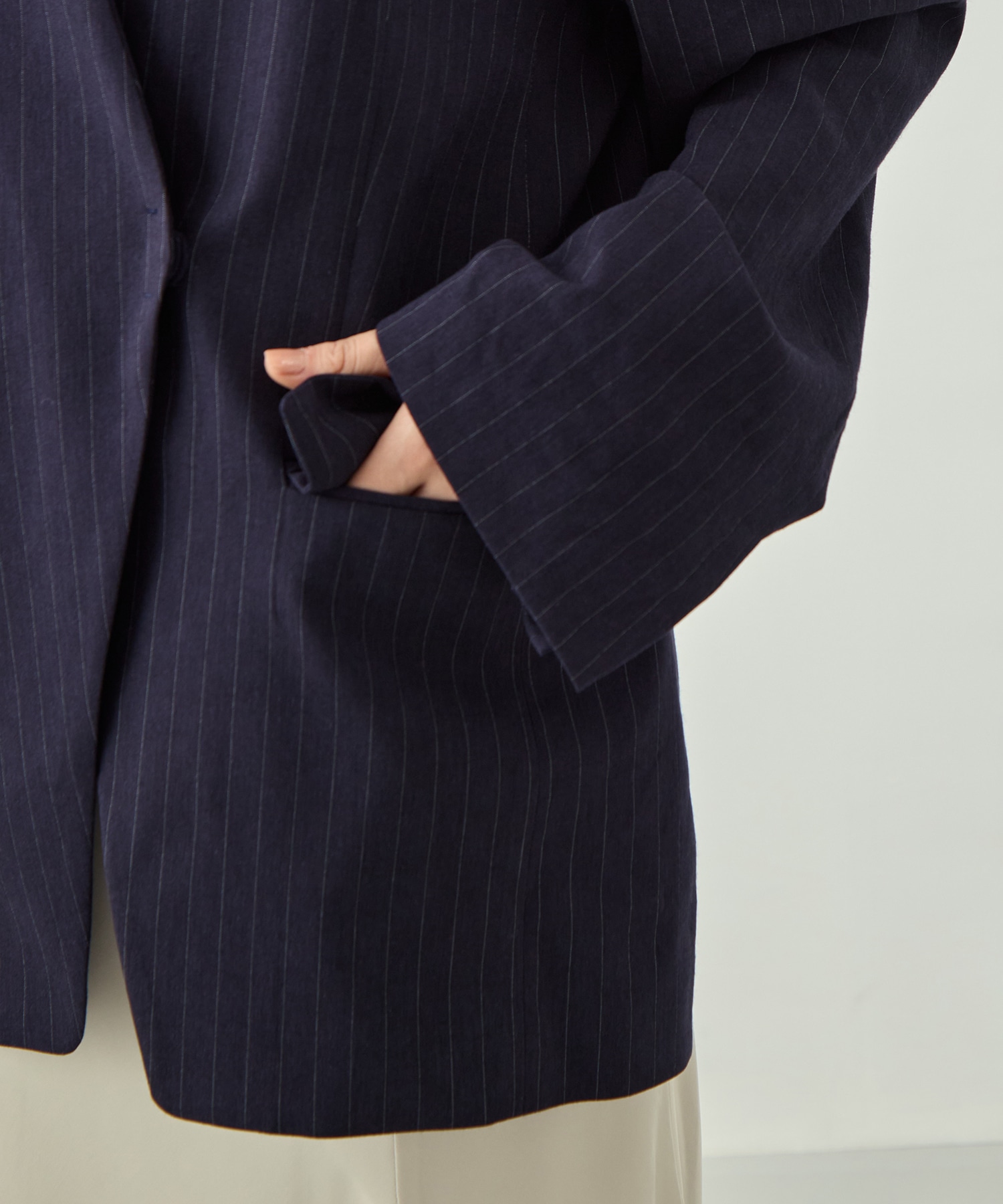 コットンリネンノーカラージャケット KEY TIMEZ