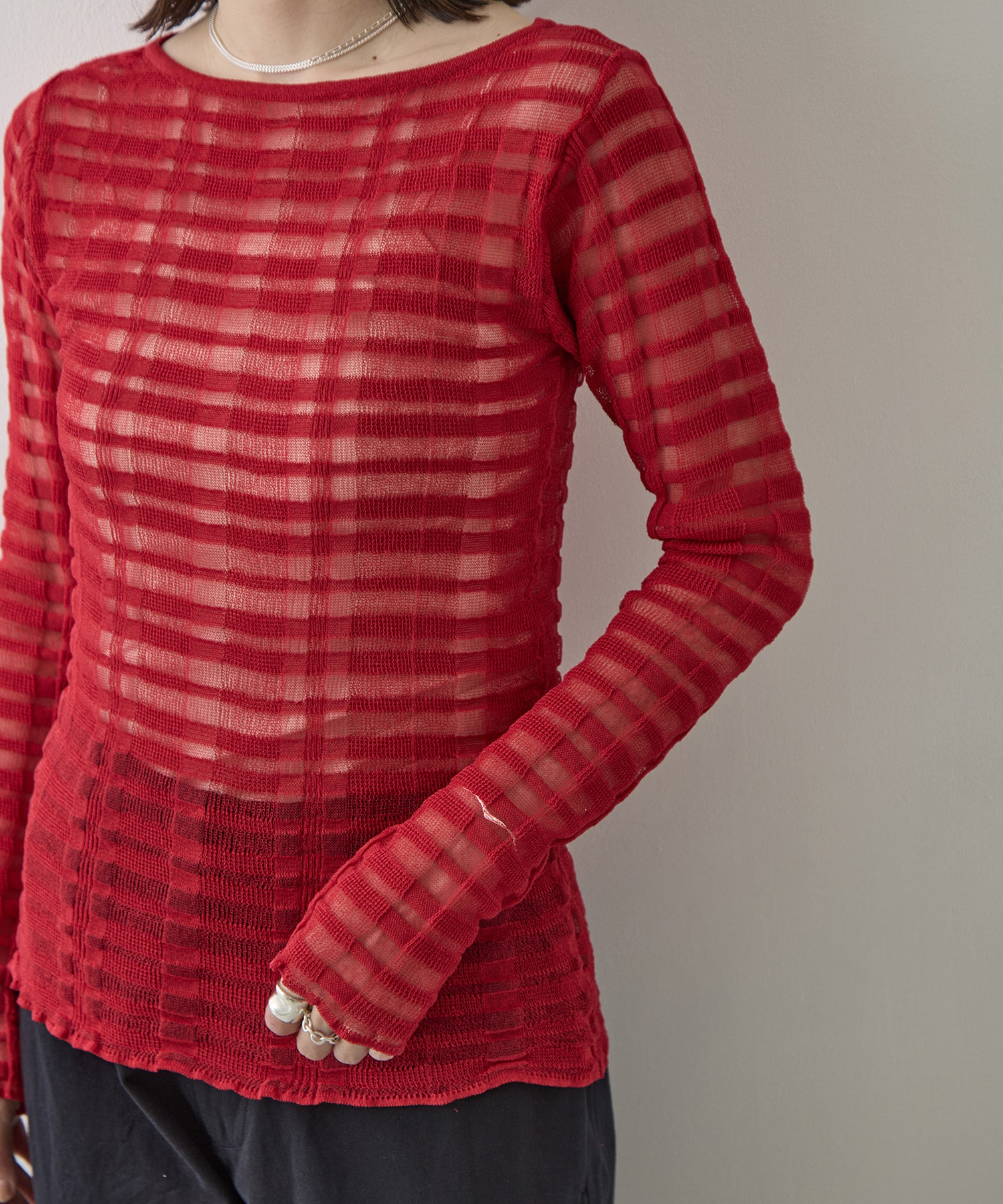 FLOWING CHECKED KNIT PULLOVER TAN