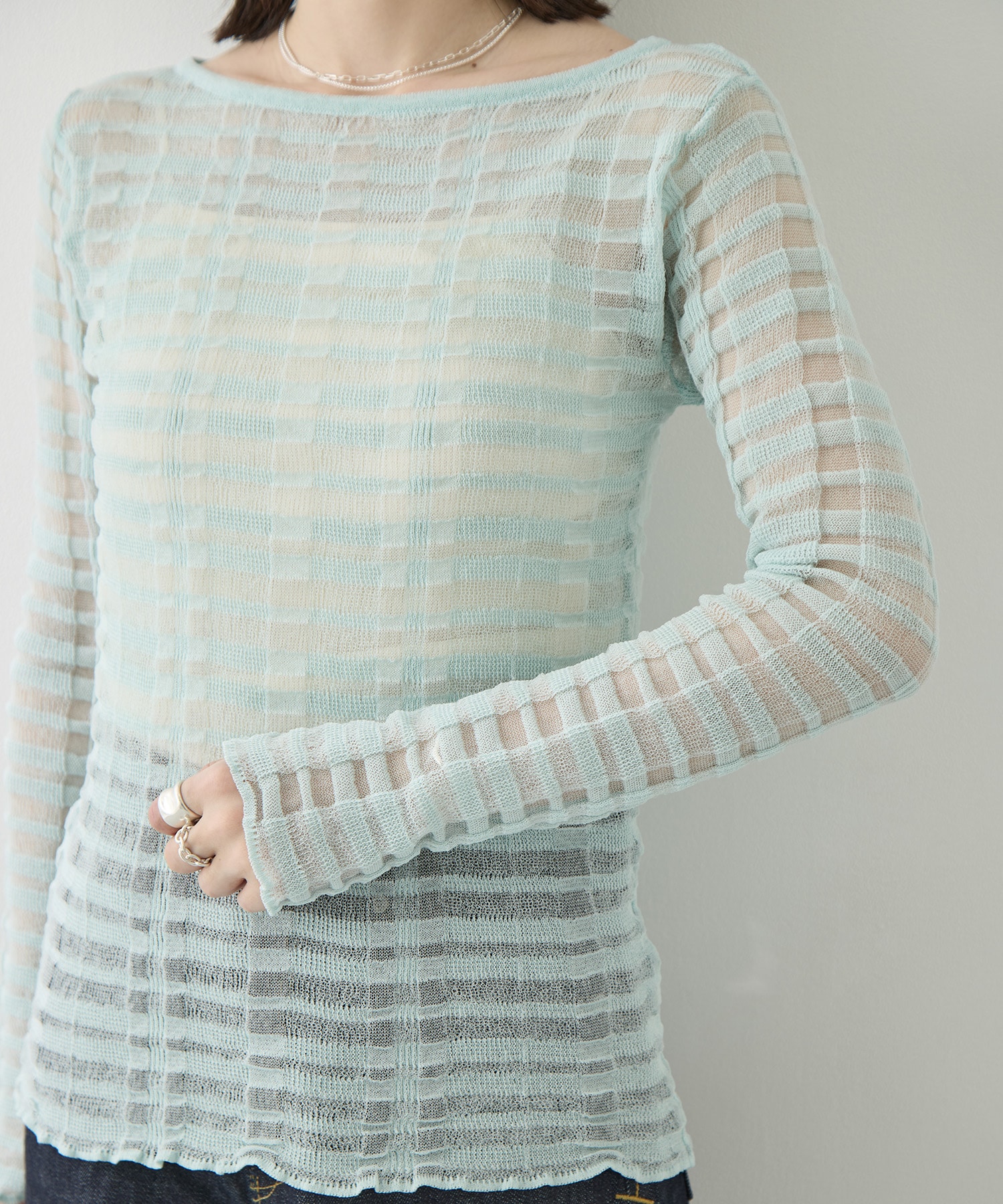 FLOWING CHECKED KNIT PULLOVER TAN