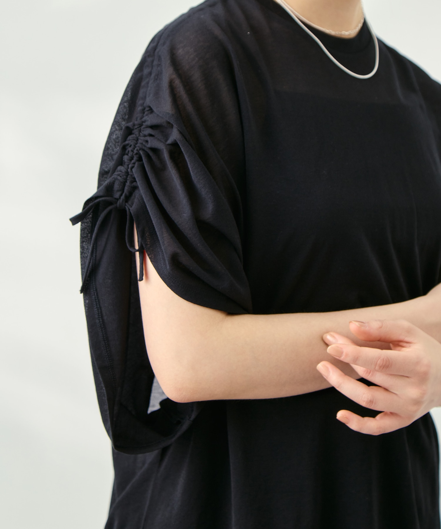 Sheer Jersey Gathered Shoulder Top PHEENY