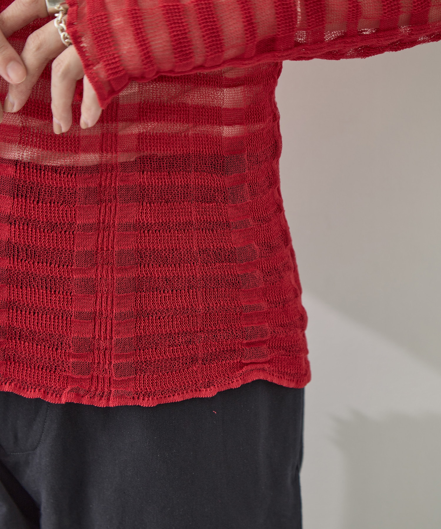 FLOWING CHECKED KNIT PULLOVER TAN