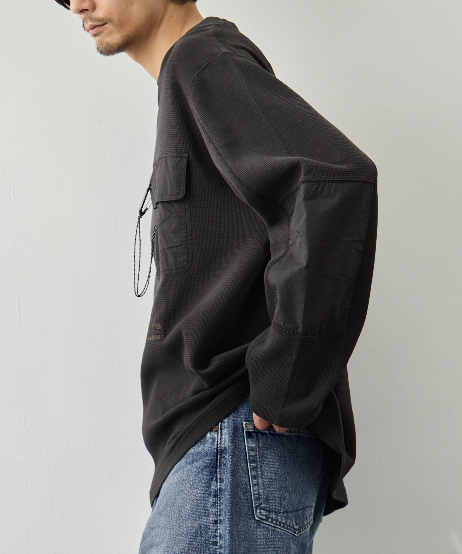 ROA garment dye waffle pocket L/S T and wander