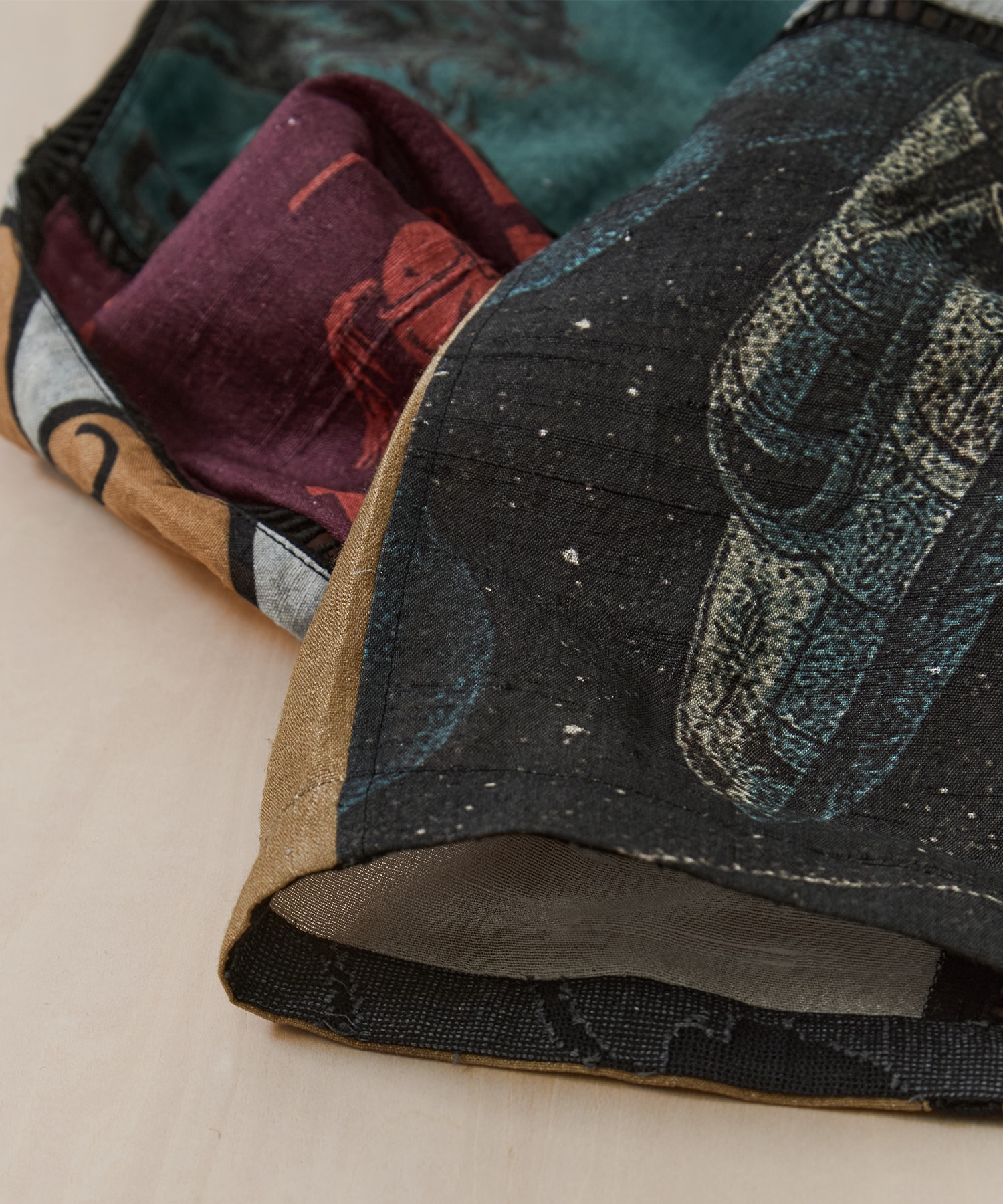 Patchworked Silk Shirt KHOKI