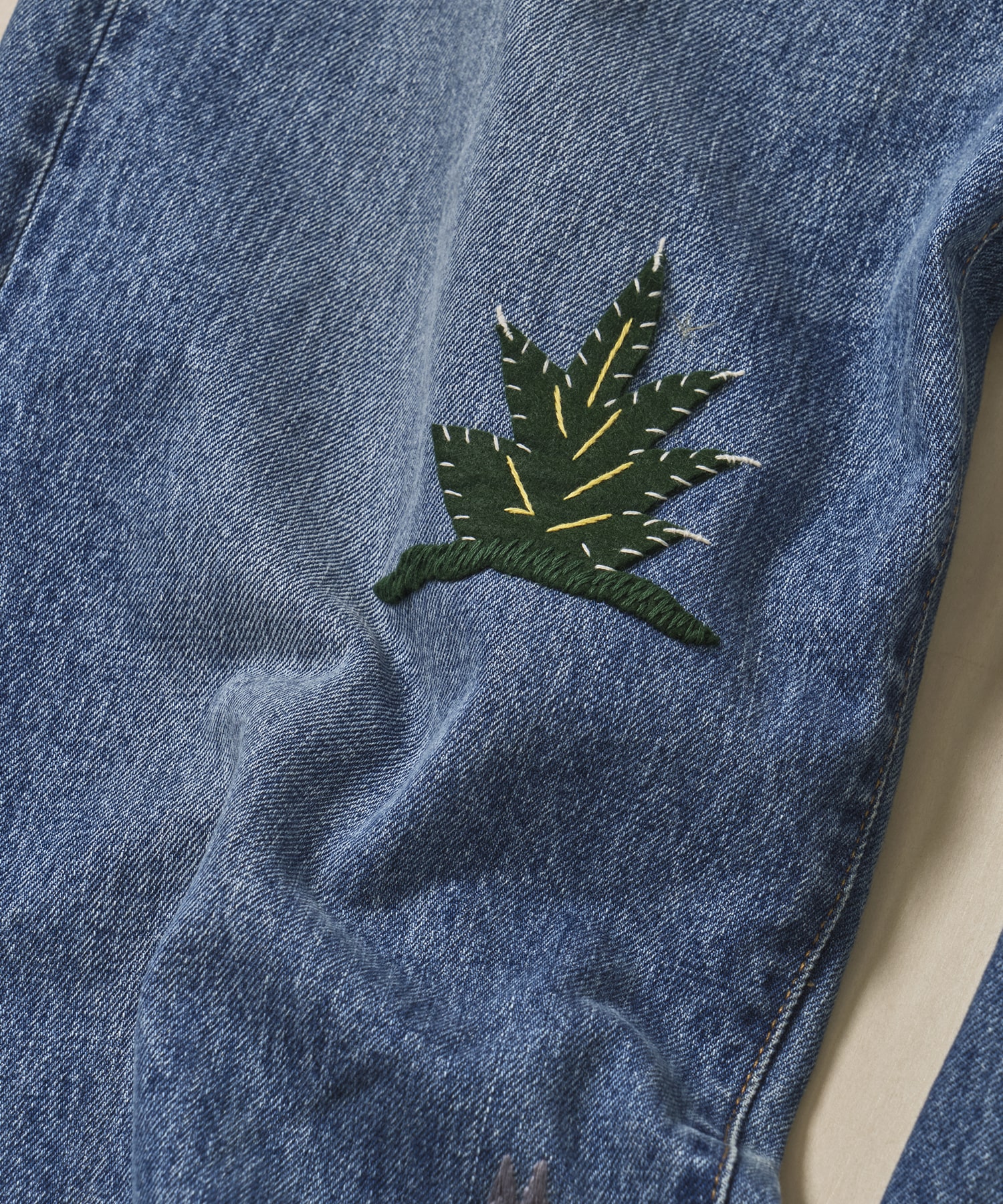 Hand-Embroidered Denim Pants KHOKI