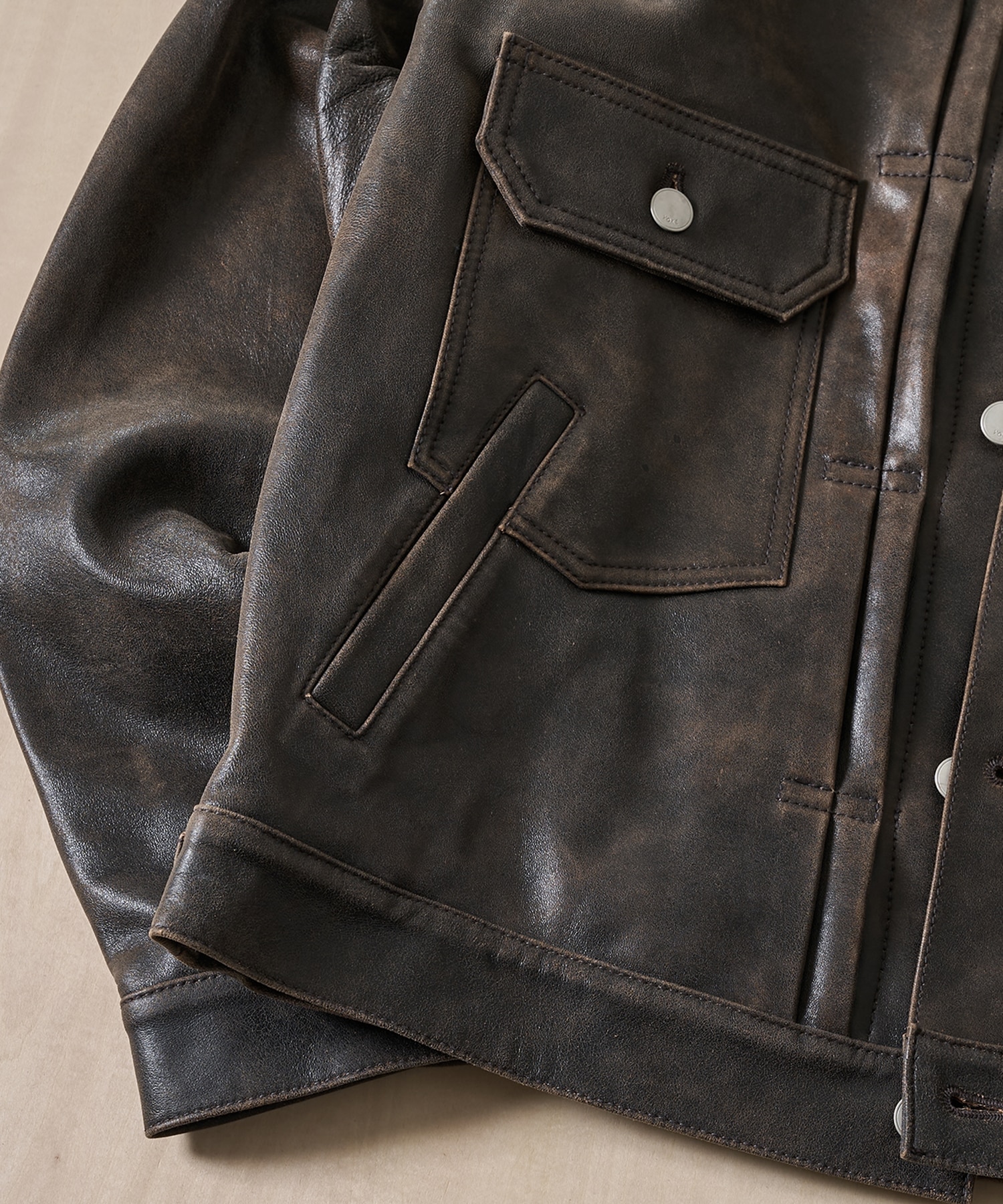 Cracked Leather Trucker Jacket YOKE
