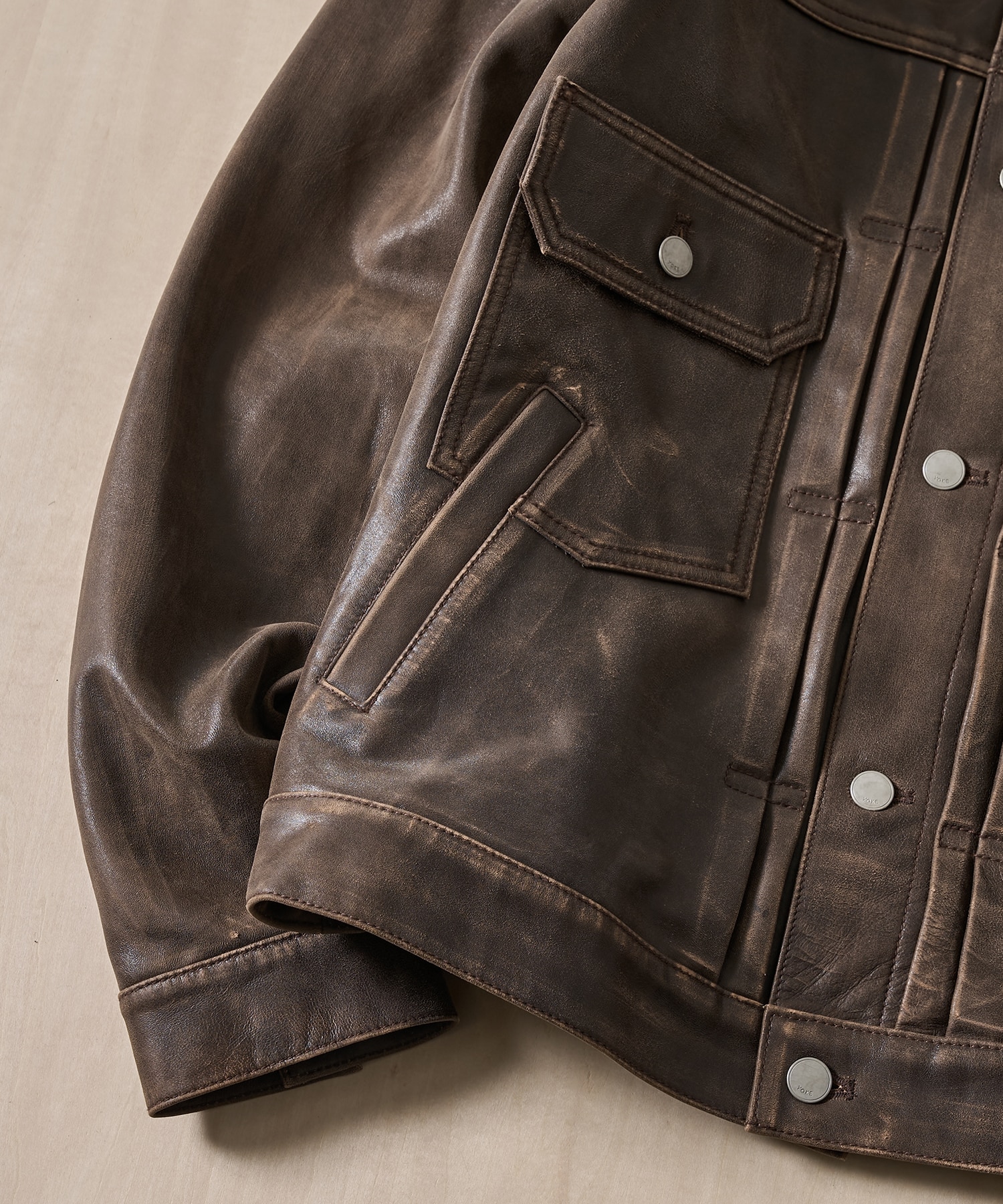 Cracked Leather Trucker Jacket YOKE