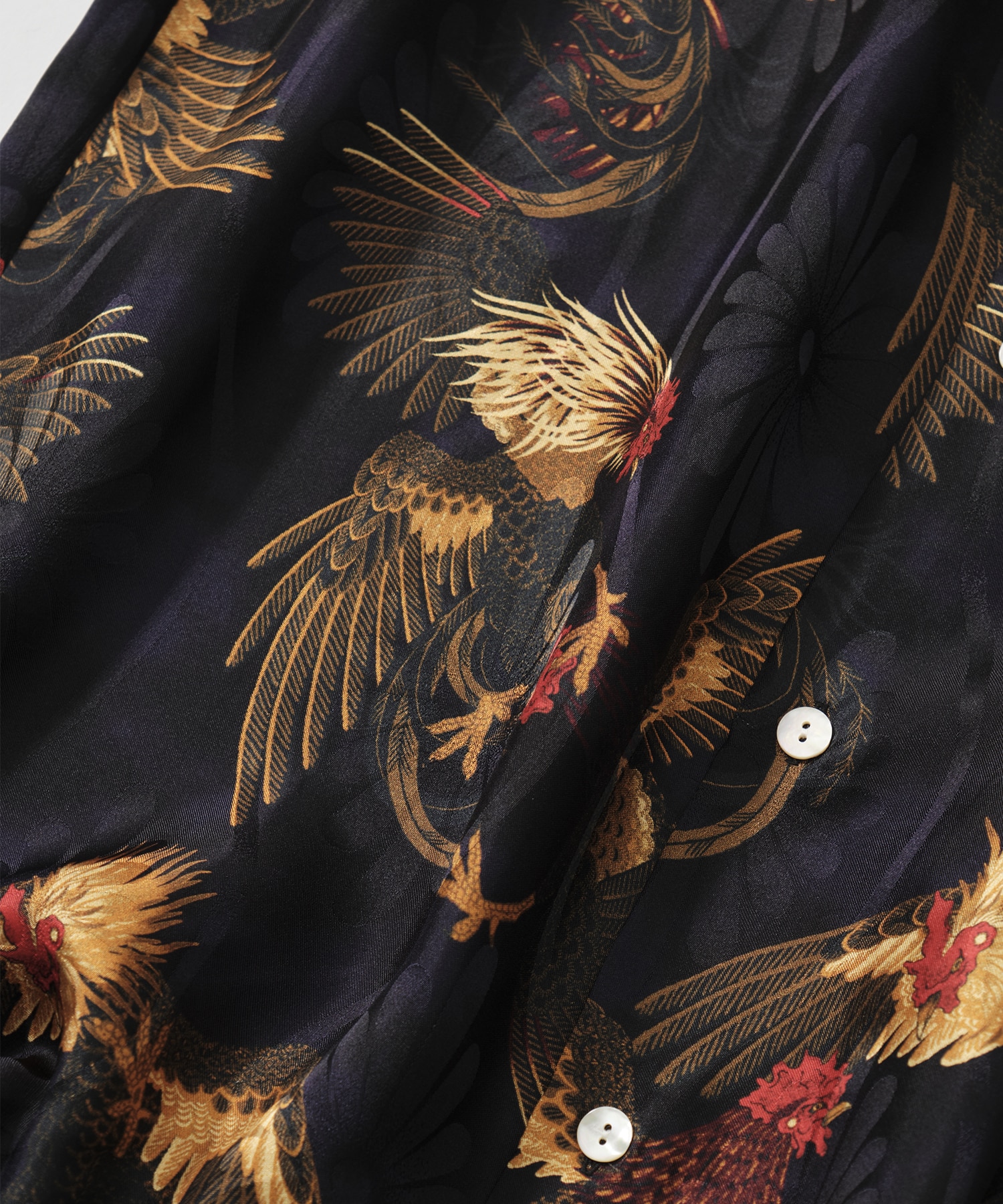SILK SHORT SLEEVE ALOHA SHIRT〈COCK FIGHTING/ BLACK BLUE〉 NIPOALOHA