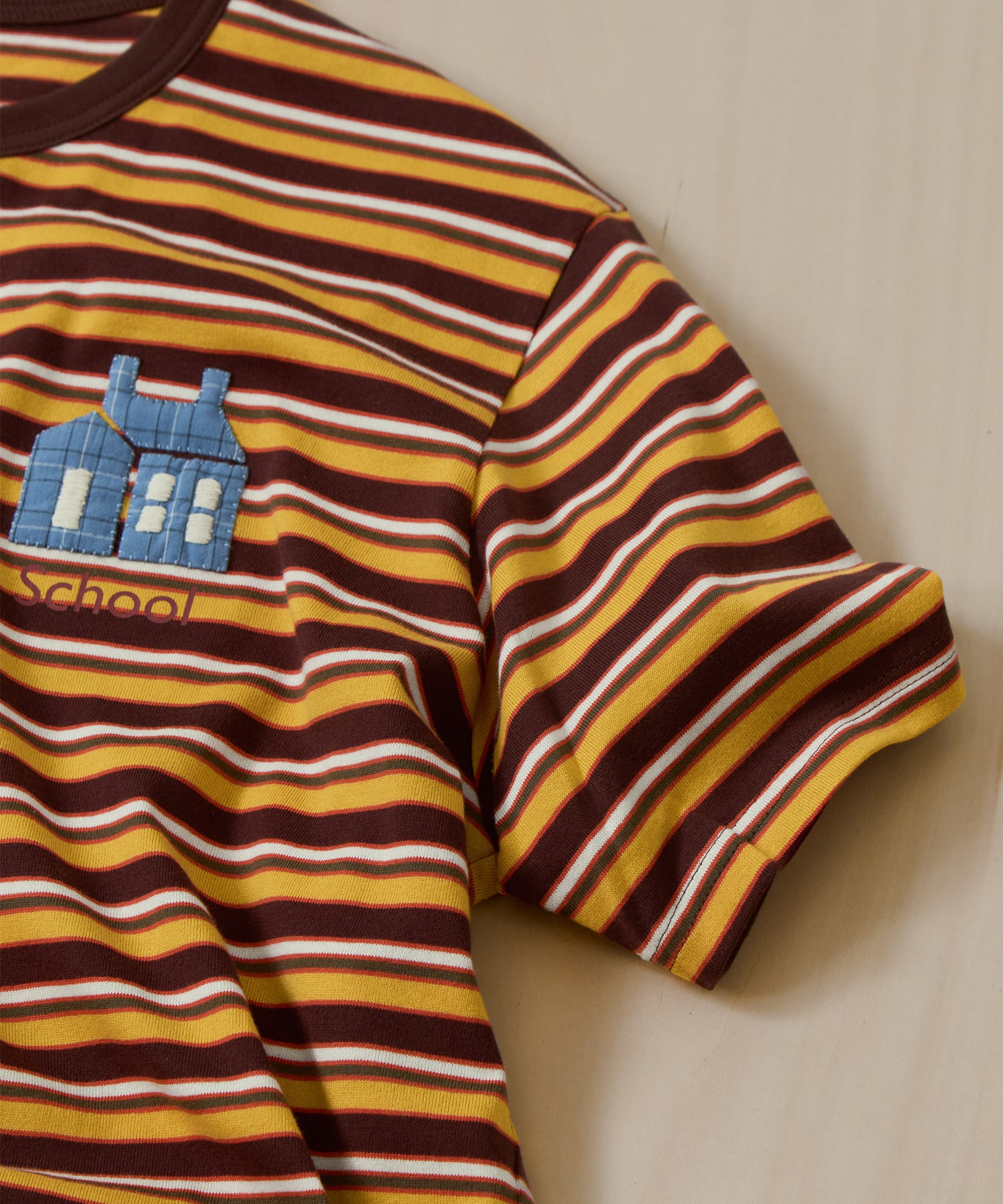 Hand-Embroidered Stripe T-Shirt KHOKI