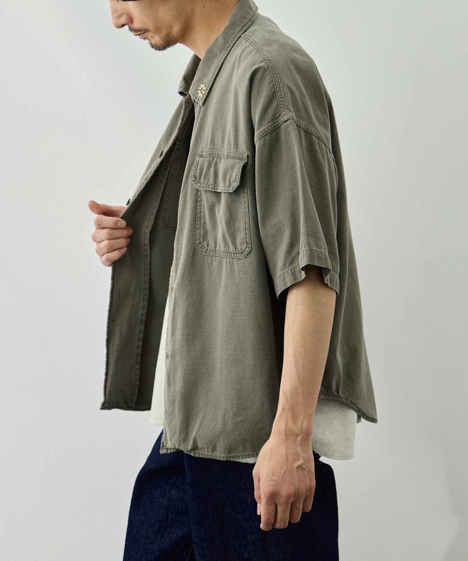 WIDE MILITARY S/S SHIRT(小花スタッズ) REMI RELIEF