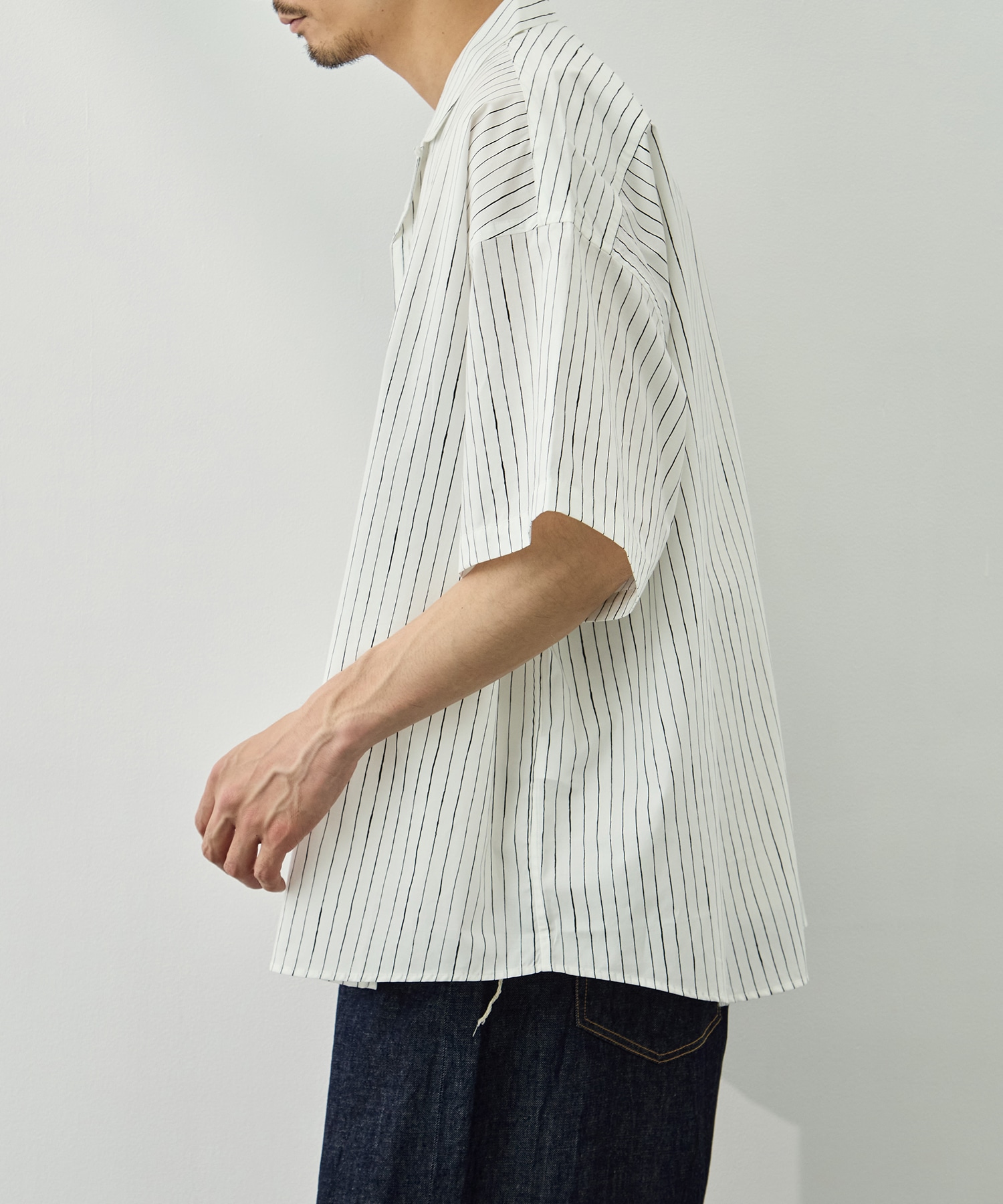 COTTON STRIPE OPEN COLLAR SS SHIRT S.F.C