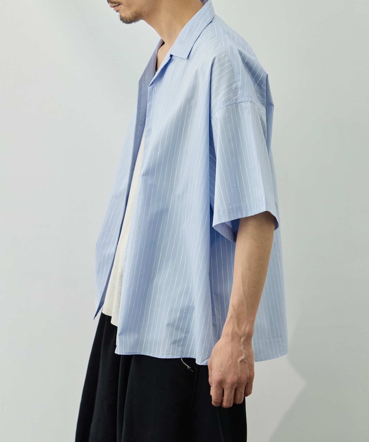 COTTON STRIPE OPEN COLLAR SS SHIRT S.F.C