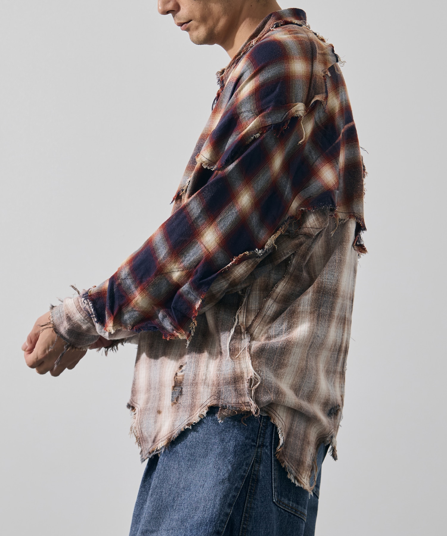 Vintage-effect checked shirt KHOKI